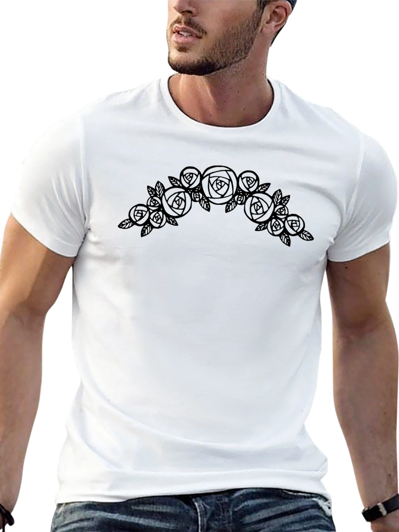 Black Black T-Shirt with Rose Floral Design view 13