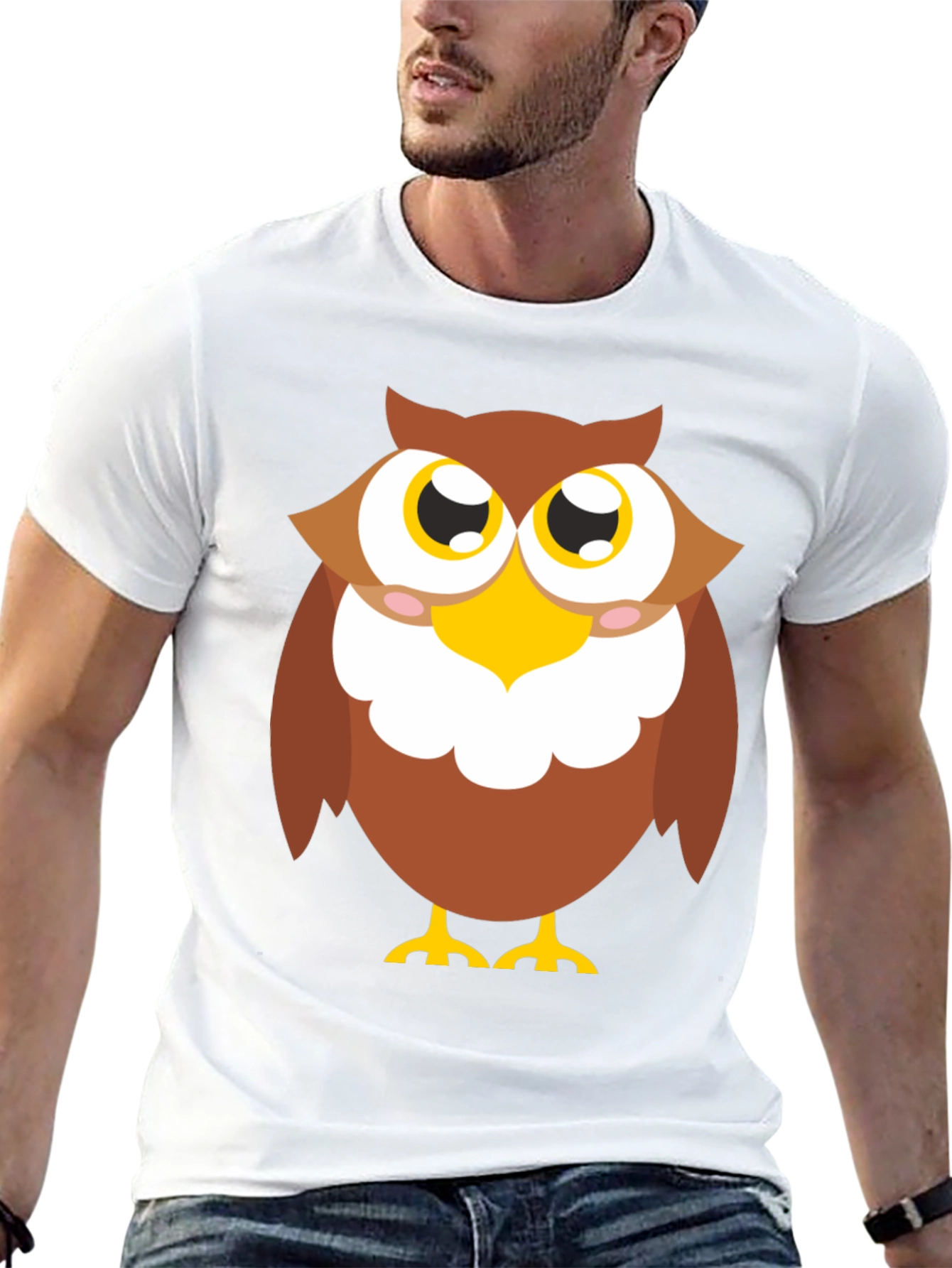 Black Cartoon Owl Graphic T-Shirt - Black Cotton Tee view 13