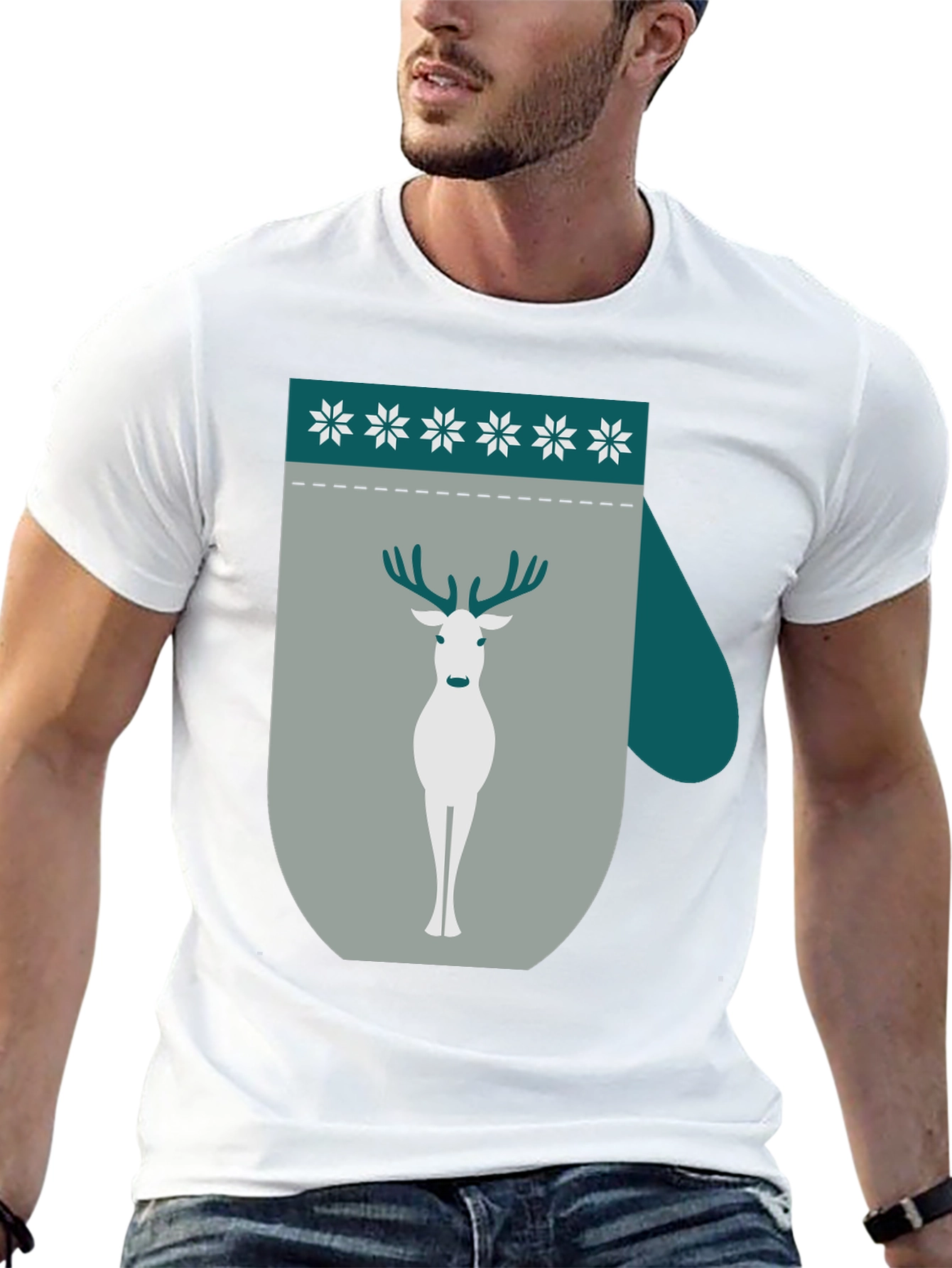 Black Holiday Deer Mitten Graphic Tee view 13