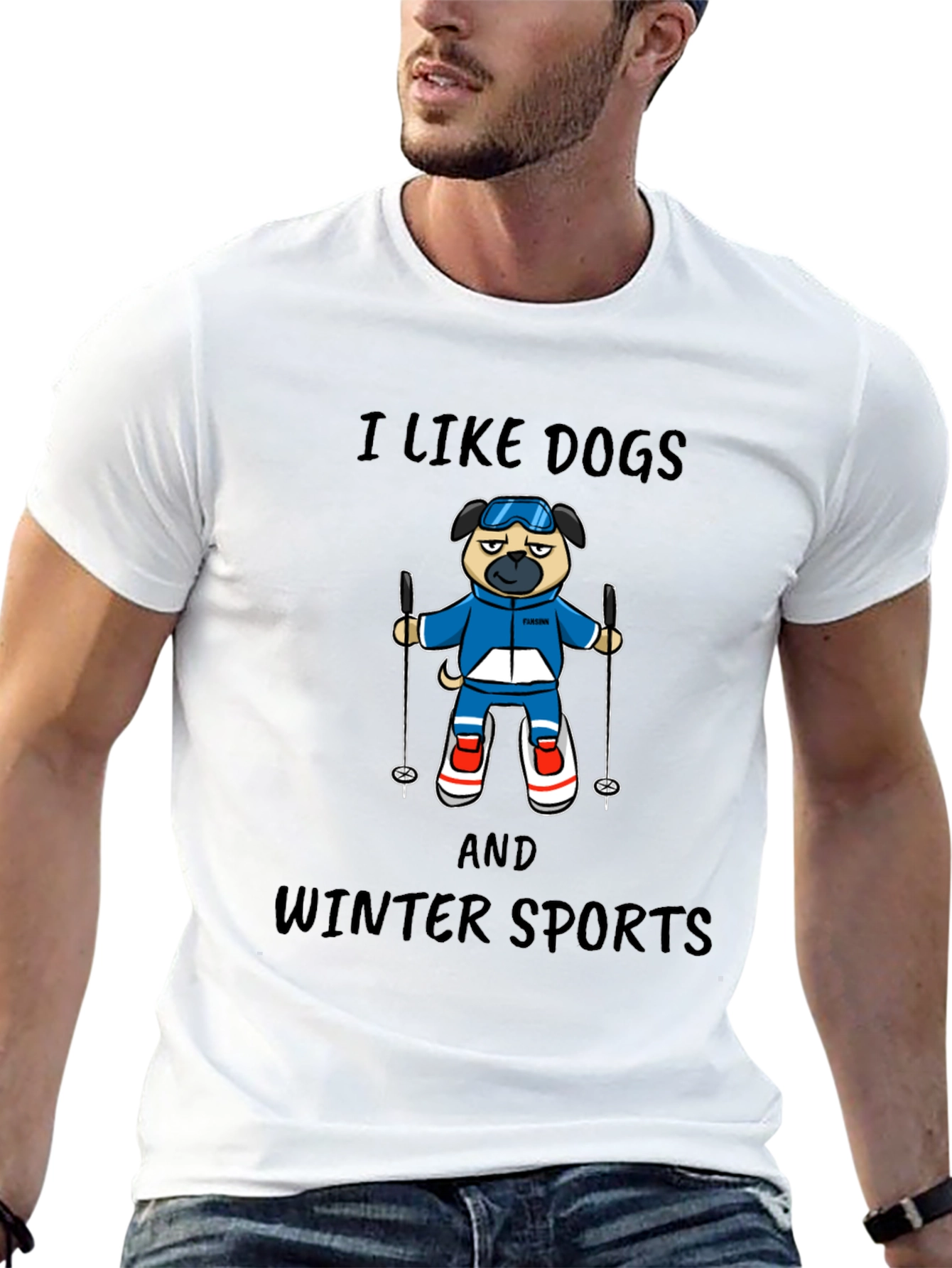 Black I Like Dogs and Winter Sports T-Shirt view 13
