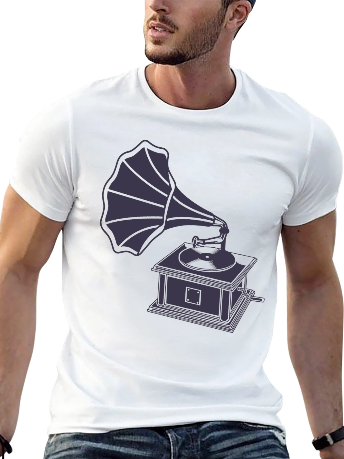 Black Vintage Gramophone Graphic T-Shirt view 13