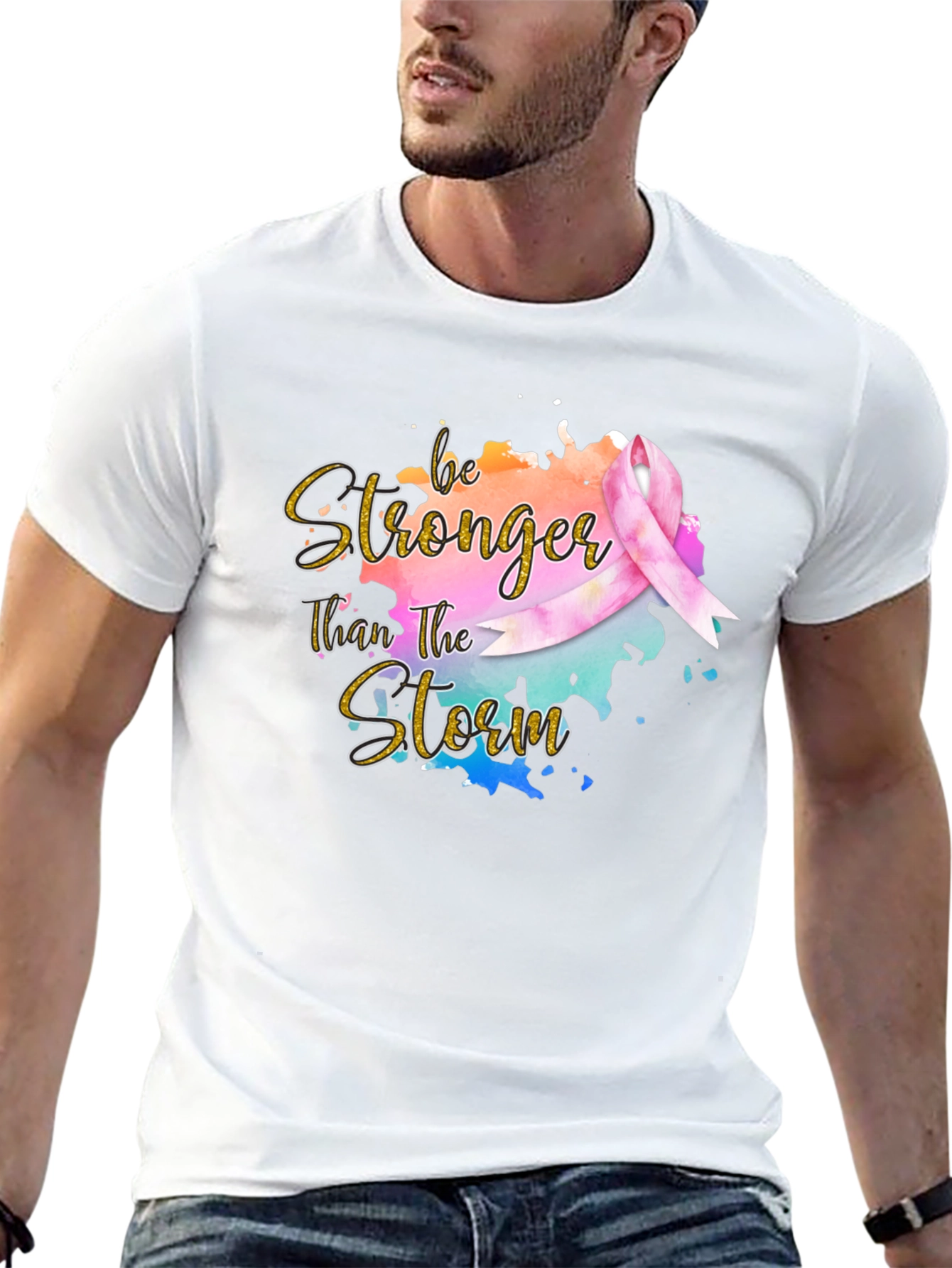 Black Be Stronger Than The Storm Ribbon T-Shirt view 13