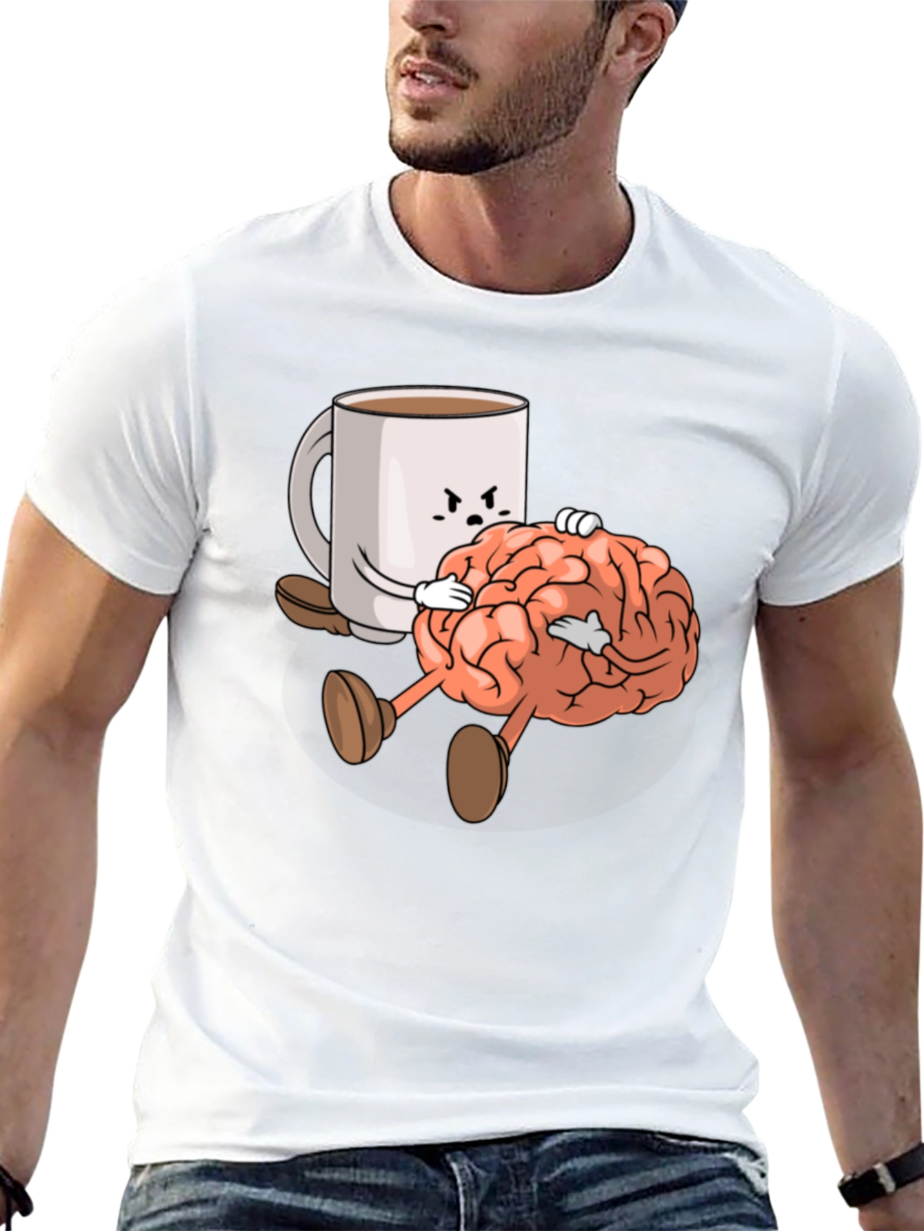 Black Coffee & Brains Graphic T-Shirt - Black Crew Neck Tee view 13