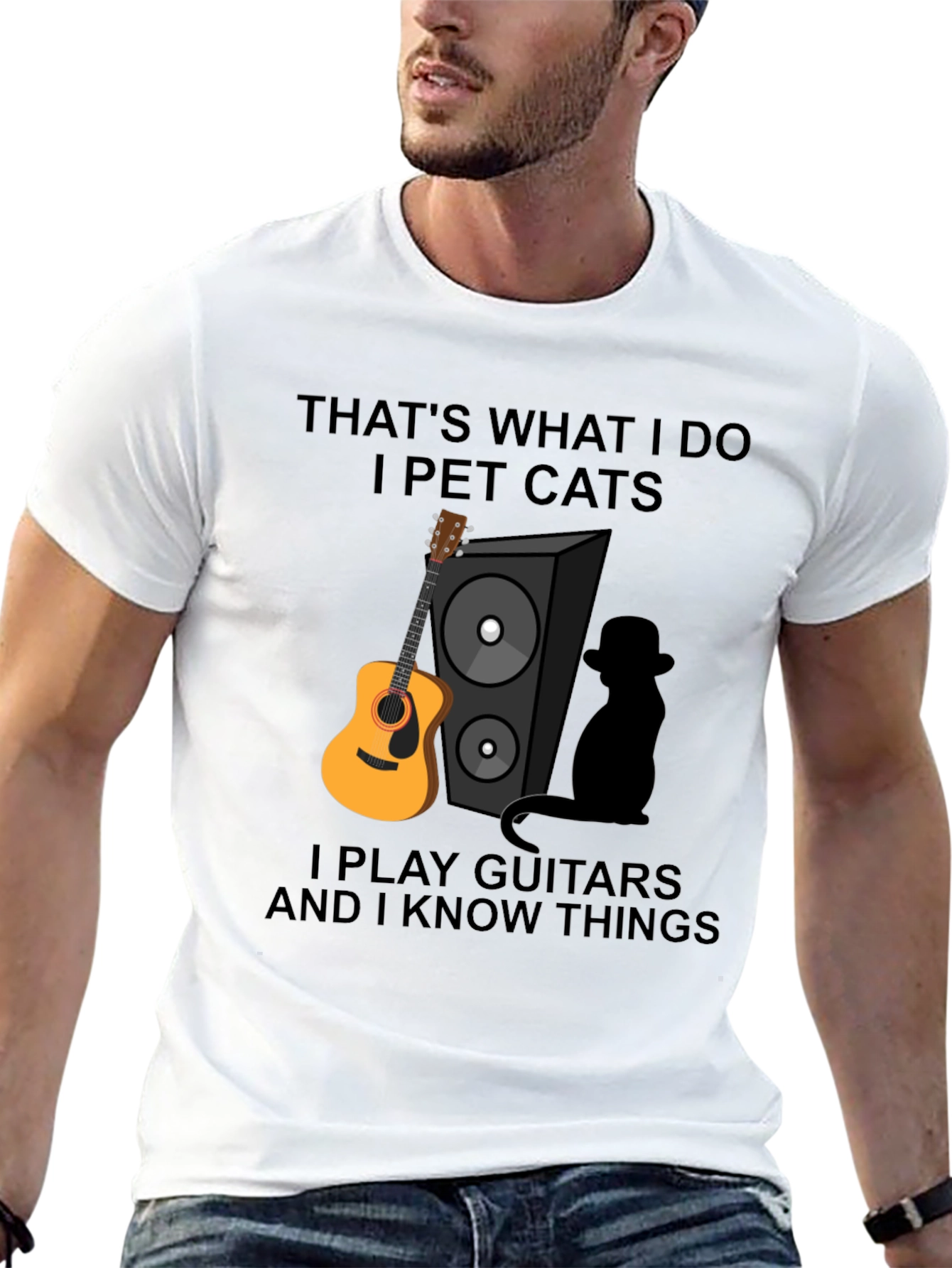 Black That's What I Do Funny Cat & Guitar T-Shirt view 13