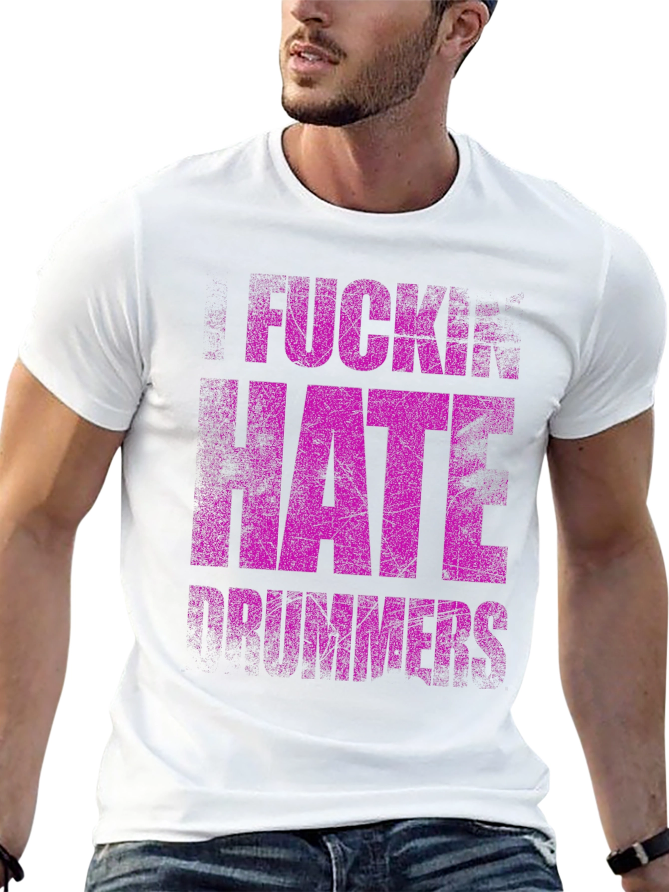 Black F*ckin Hate Drummers Black Graphic T-Shirt view 13