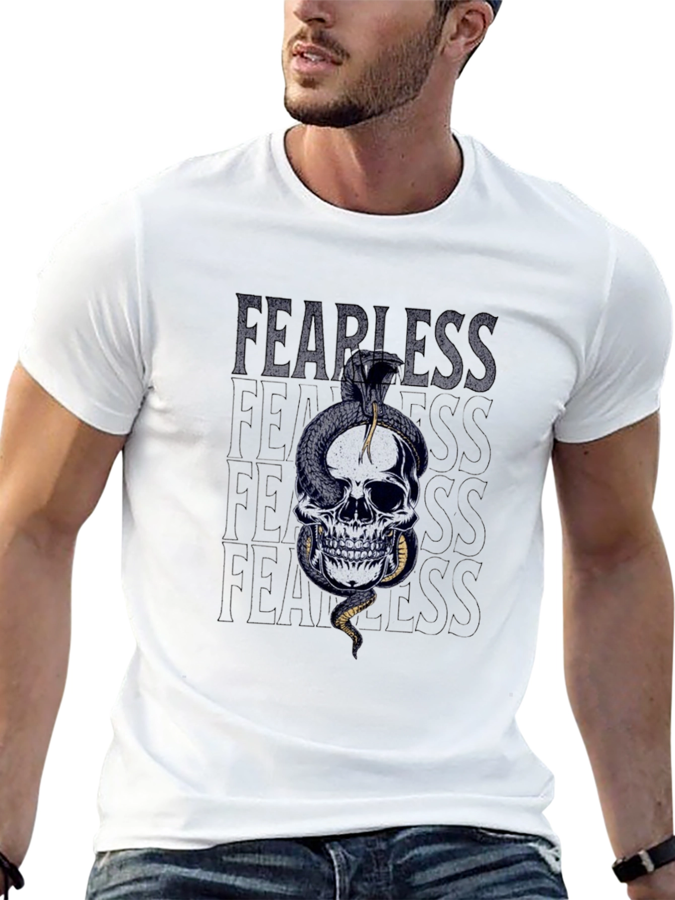 Black Fearless Skull Snake Graphic T-Shirt view 13