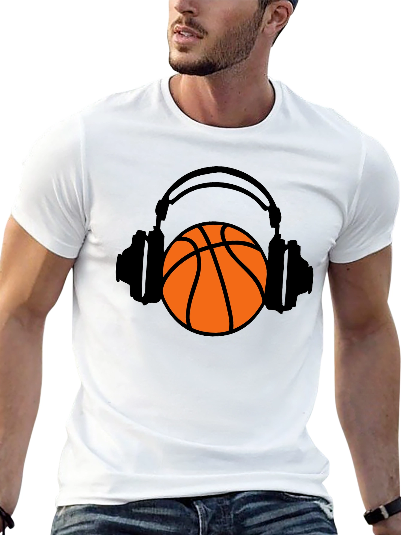 Black Basketball Headphones Graphic T-Shirt view 13