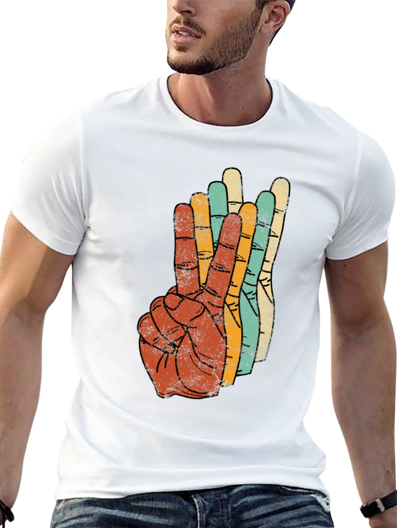 Black Retro Peace Sign Graphic Tee - Vintage Style T-Shirt view 13