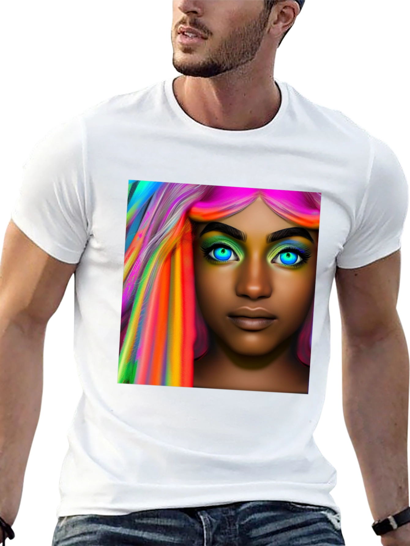 Black Vibrant Hair Portrait T-Shirt - Artistic Style view 13