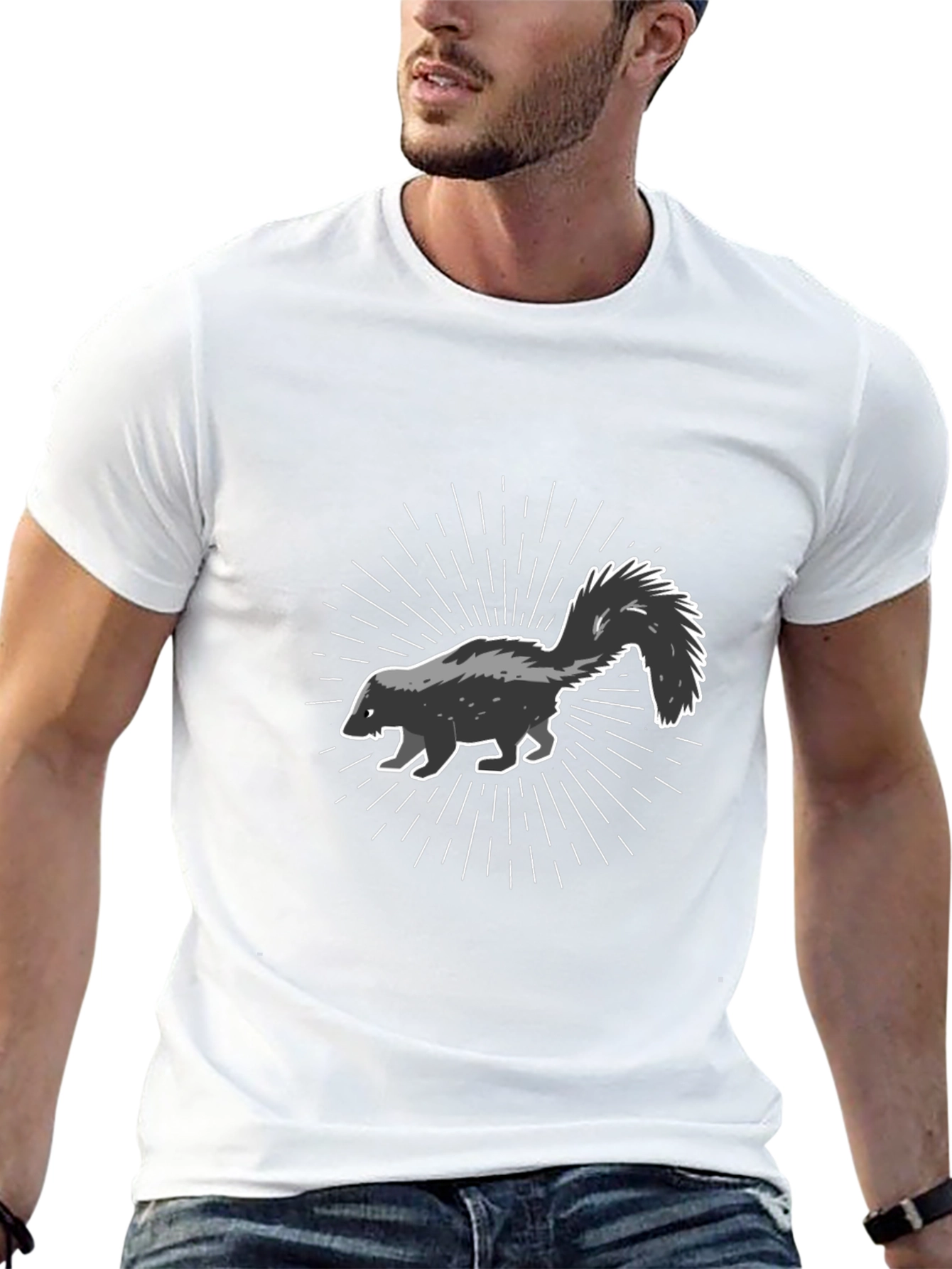 Black Skunk Graphic Black T-Shirt - Men's Casual Tee view 13
