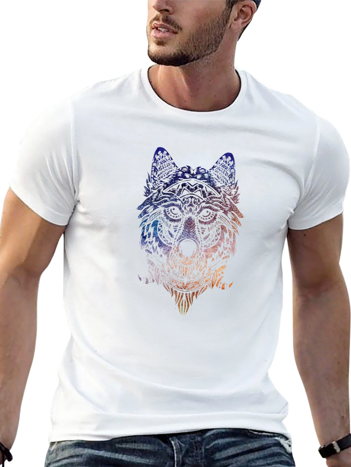 Black Wolf Graphic Tee - Artistic Animal Print T-Shirt view 13