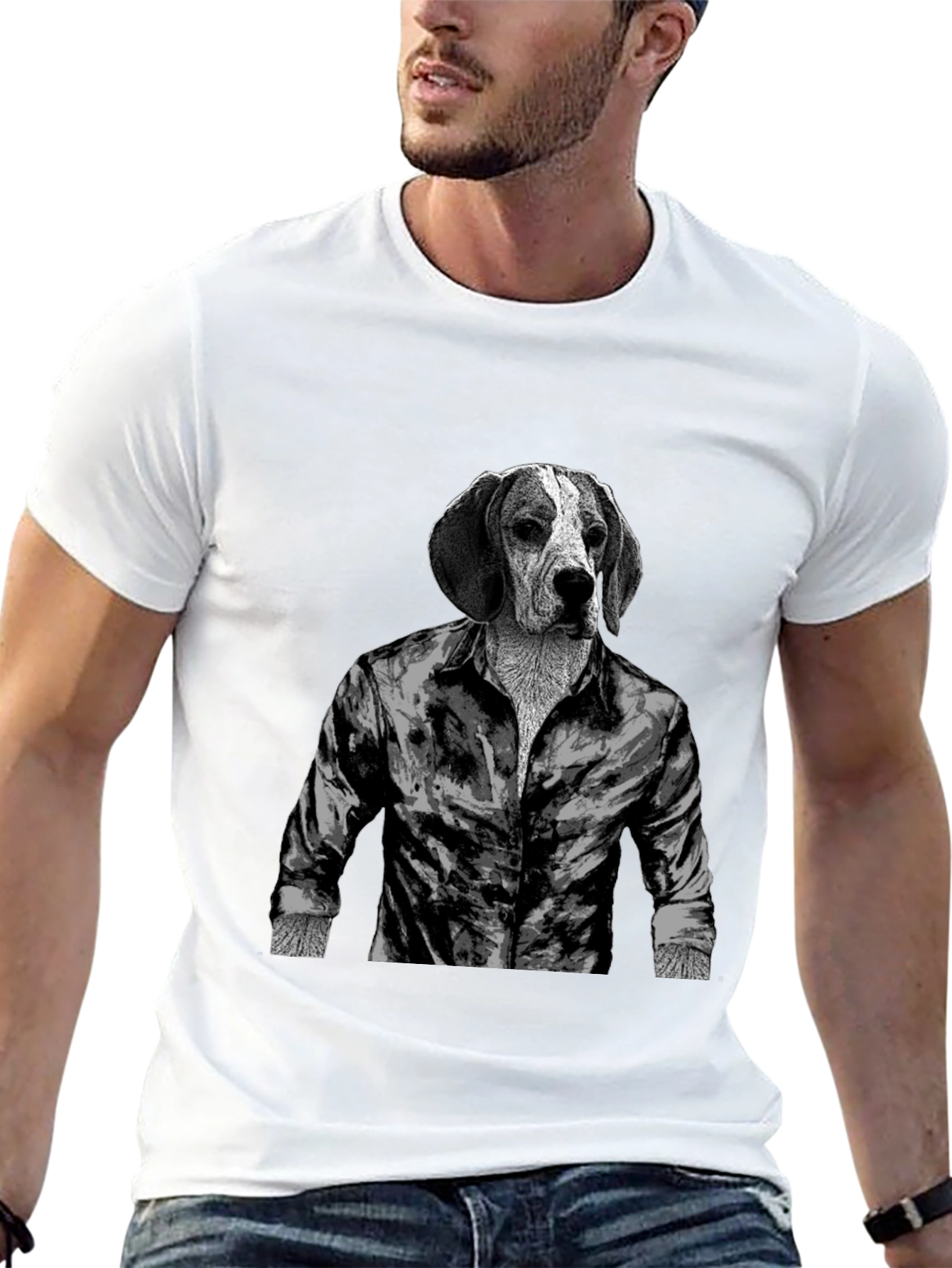 Black Dog-Man T-Shirt: Hound in Button-Down view 13