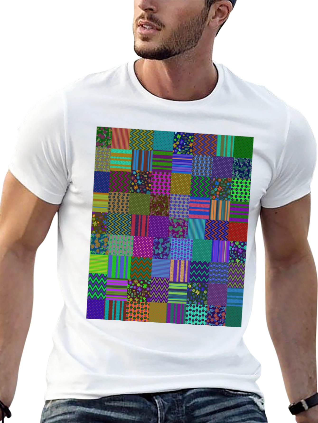 Black Colorful Patchwork Pattern Tee view 13