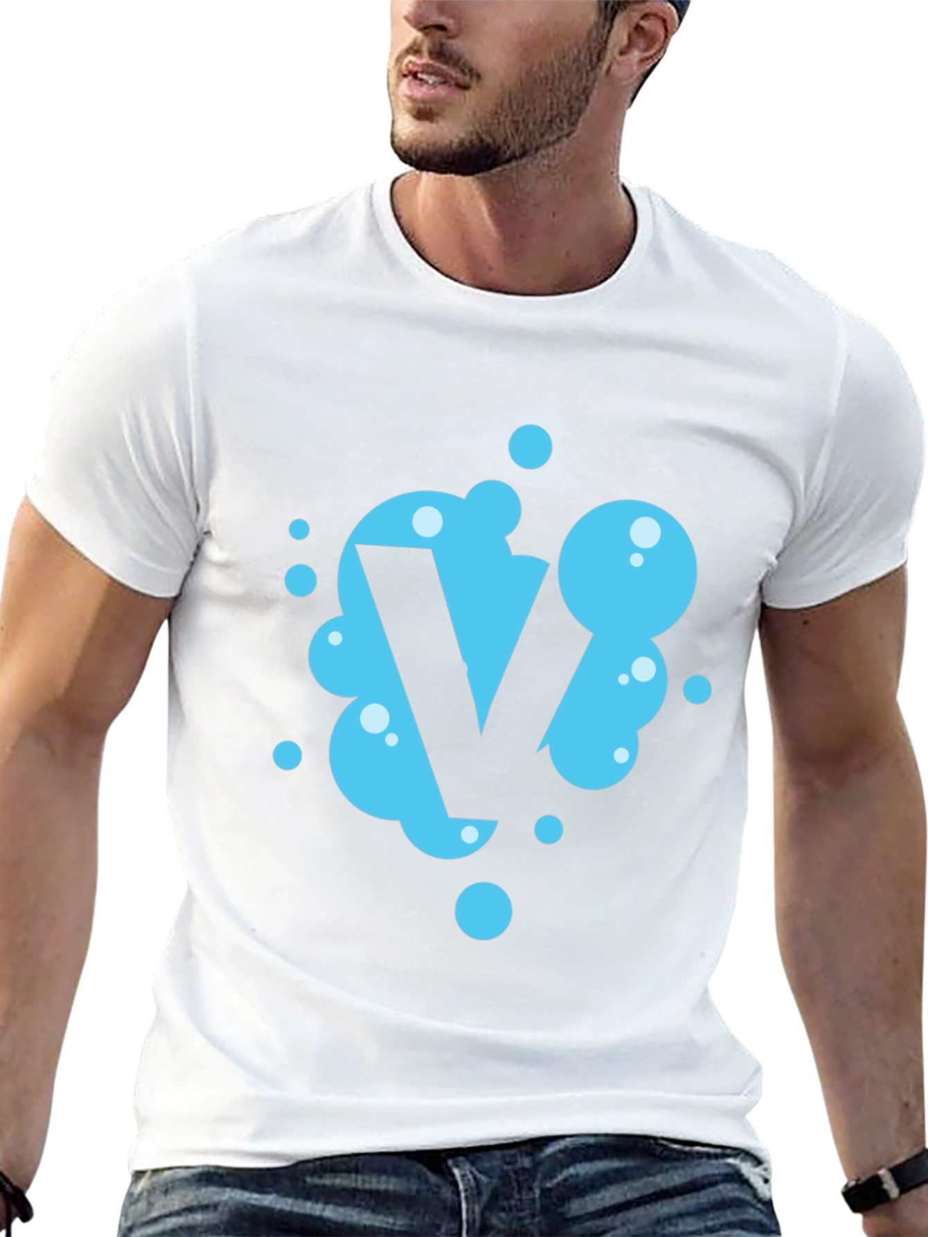 Black Cool Blue Bubble Letter V Black T-Shirt view 13