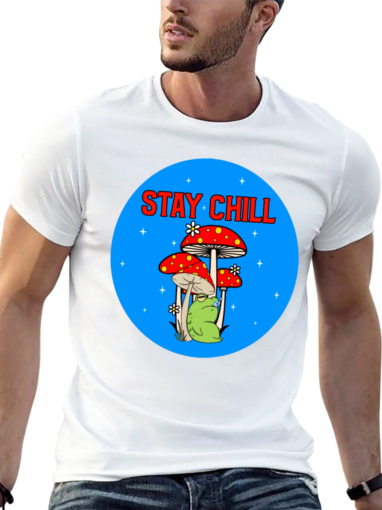 Black Stay Chill Frog Mushroom Graphic Tee view 13