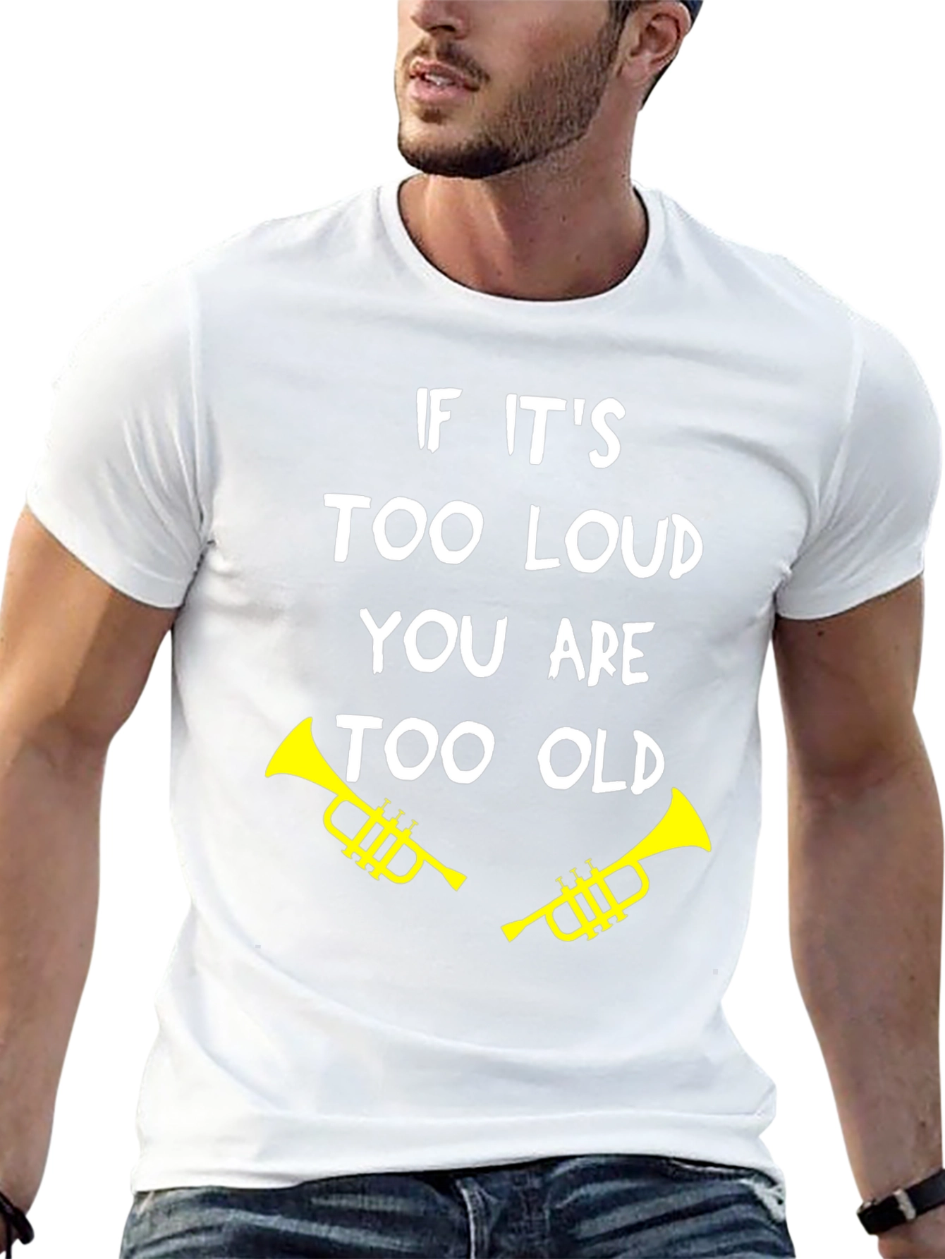 Black Funny "Too Loud, Too Old" Trumpet Graphic Tee view 13