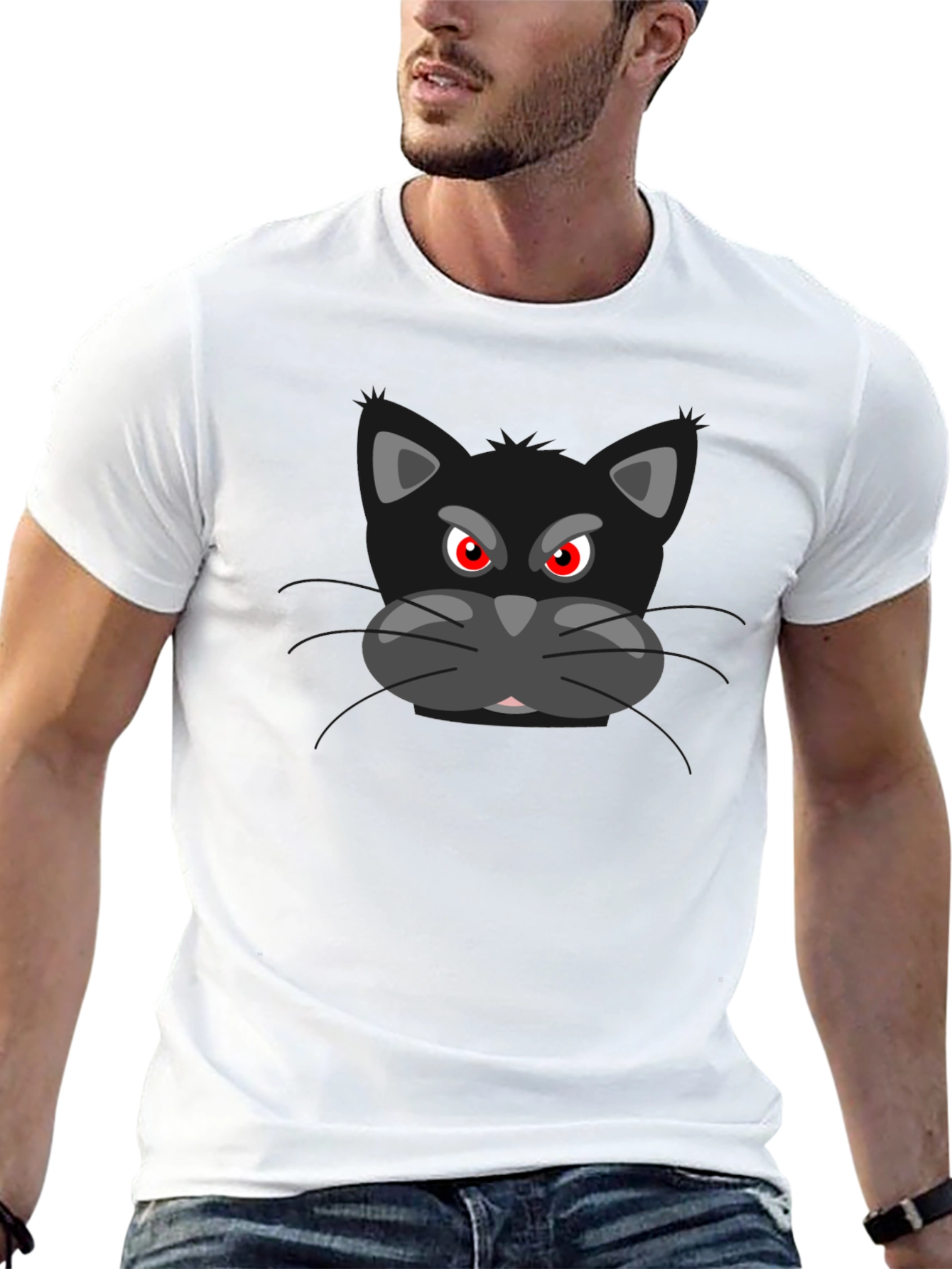 Black Angry Cat Graphic Black T-Shirt view 13