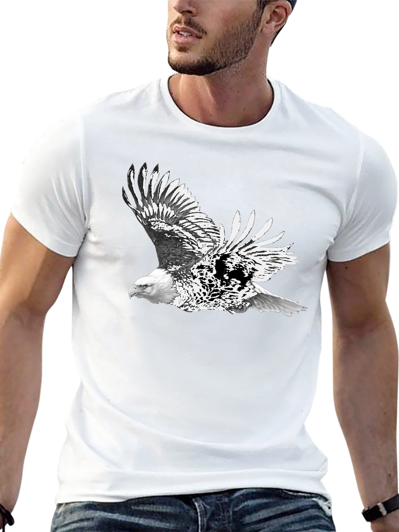 Black Bald Eagle Graphic Black T-Shirt | Men's Short Sleeve Tee view 13