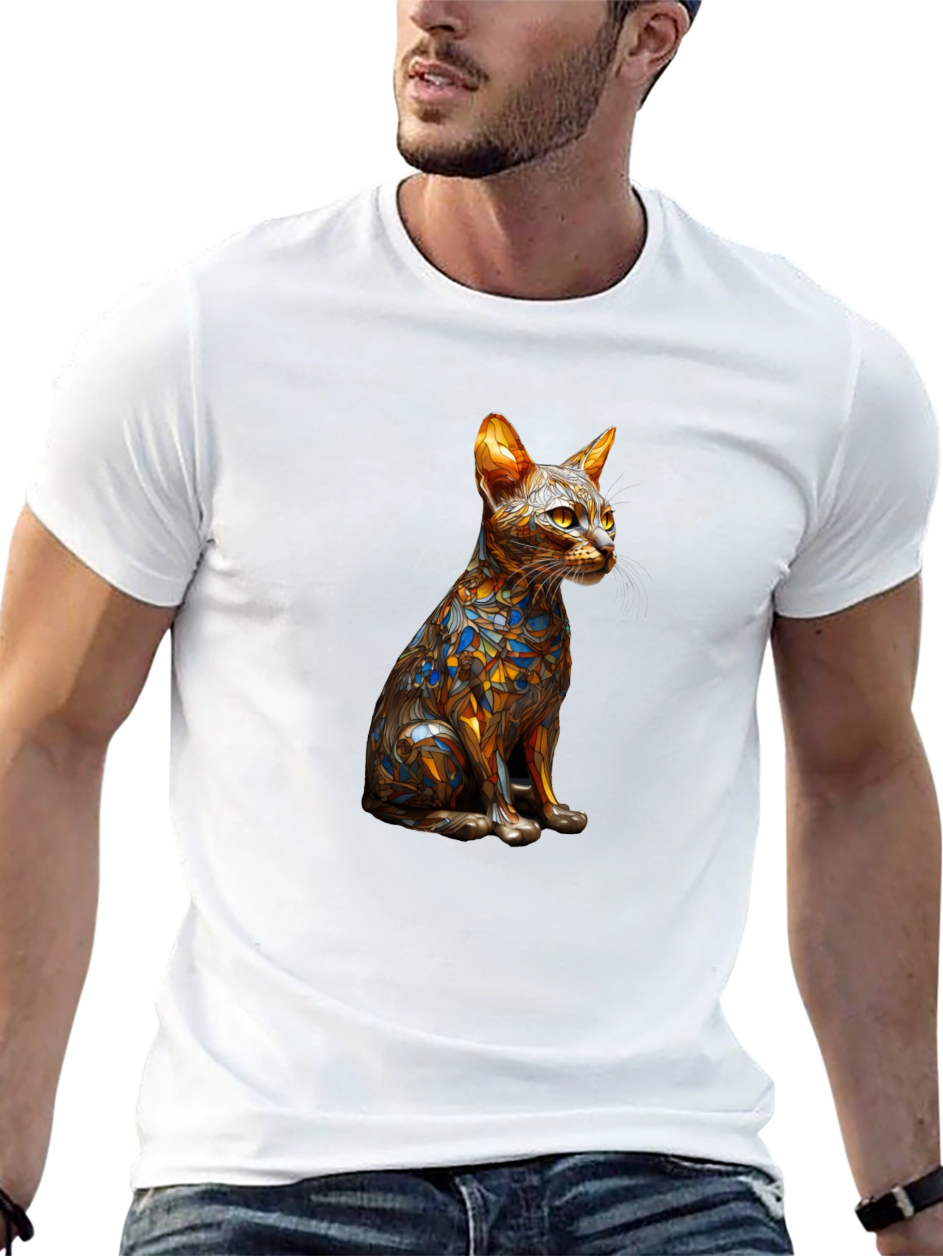 Black Abstract Cat Art T-Shirt view 13