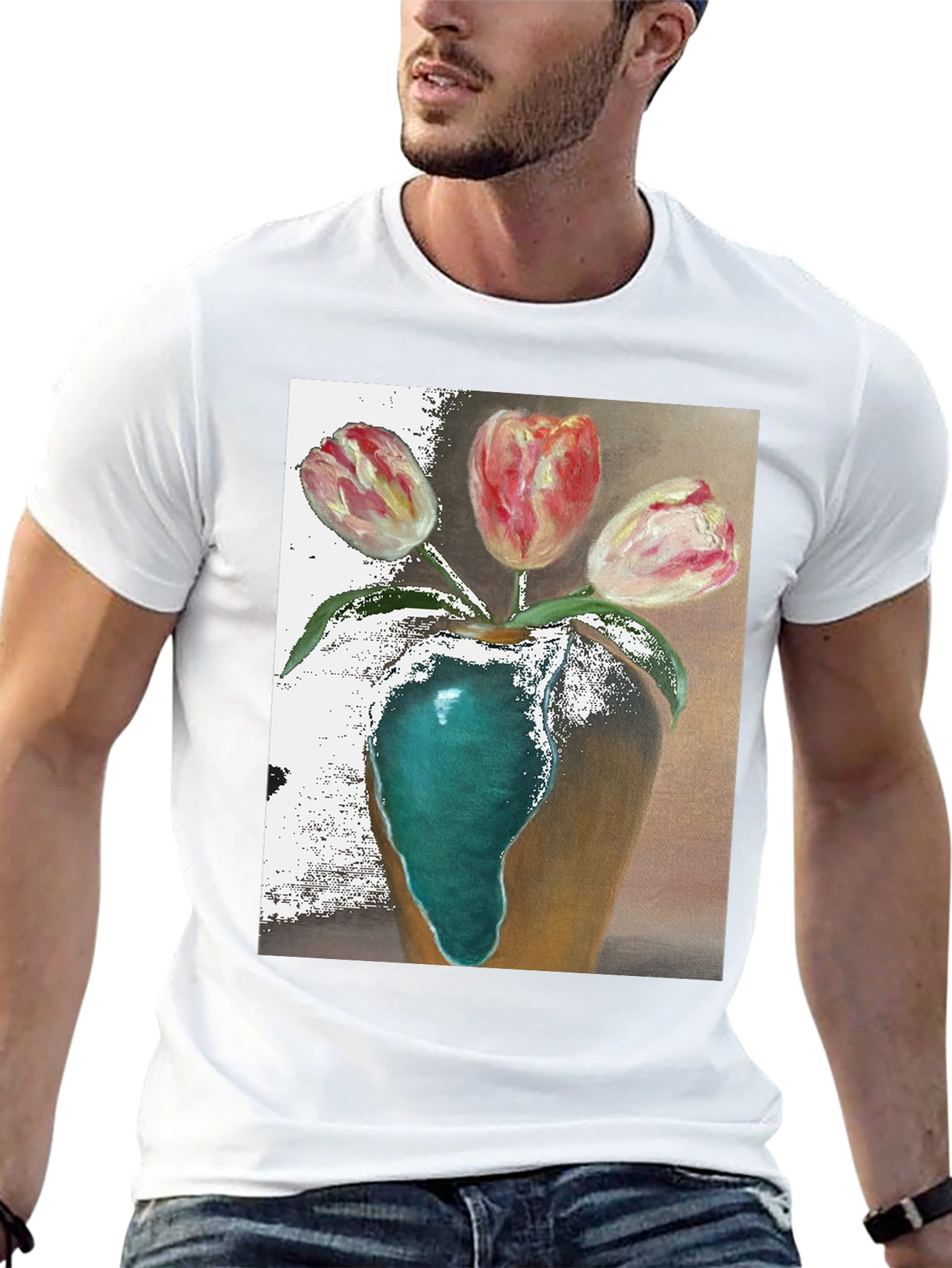 Black Tulip Vase Graphic Tee - Unique Floral Design view 13