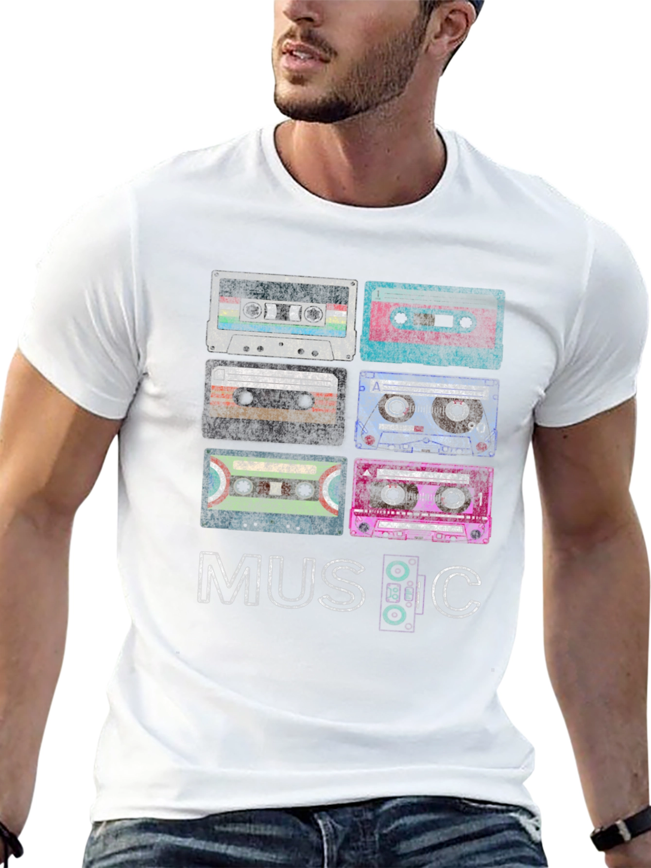 Black Vintage Cassette Tapes Graphic Tee - Retro Music Lover Shirt view 13