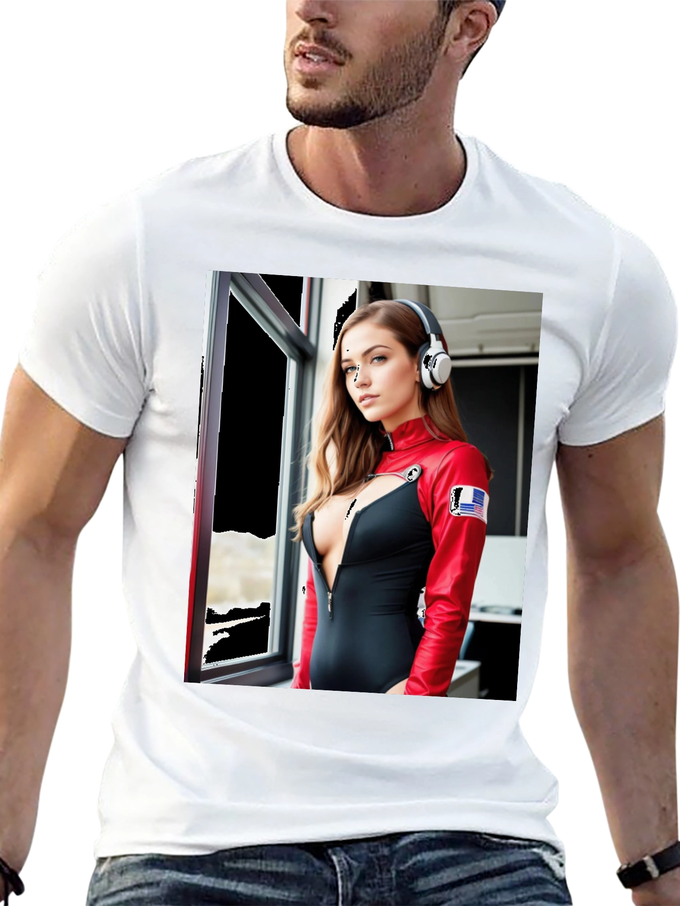 Black Black T-Shirt with Futuristic Woman Graphic view 13