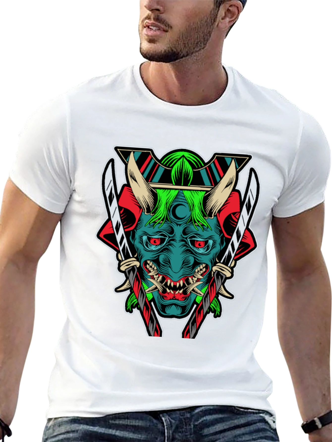 Black Samurai Demon Graphic Print T-Shirt view 13