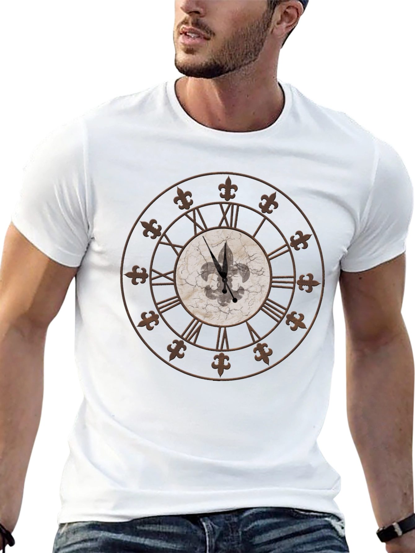 Black Fleur-de-Lis Clock Graphic Tee - Unique Design view 13