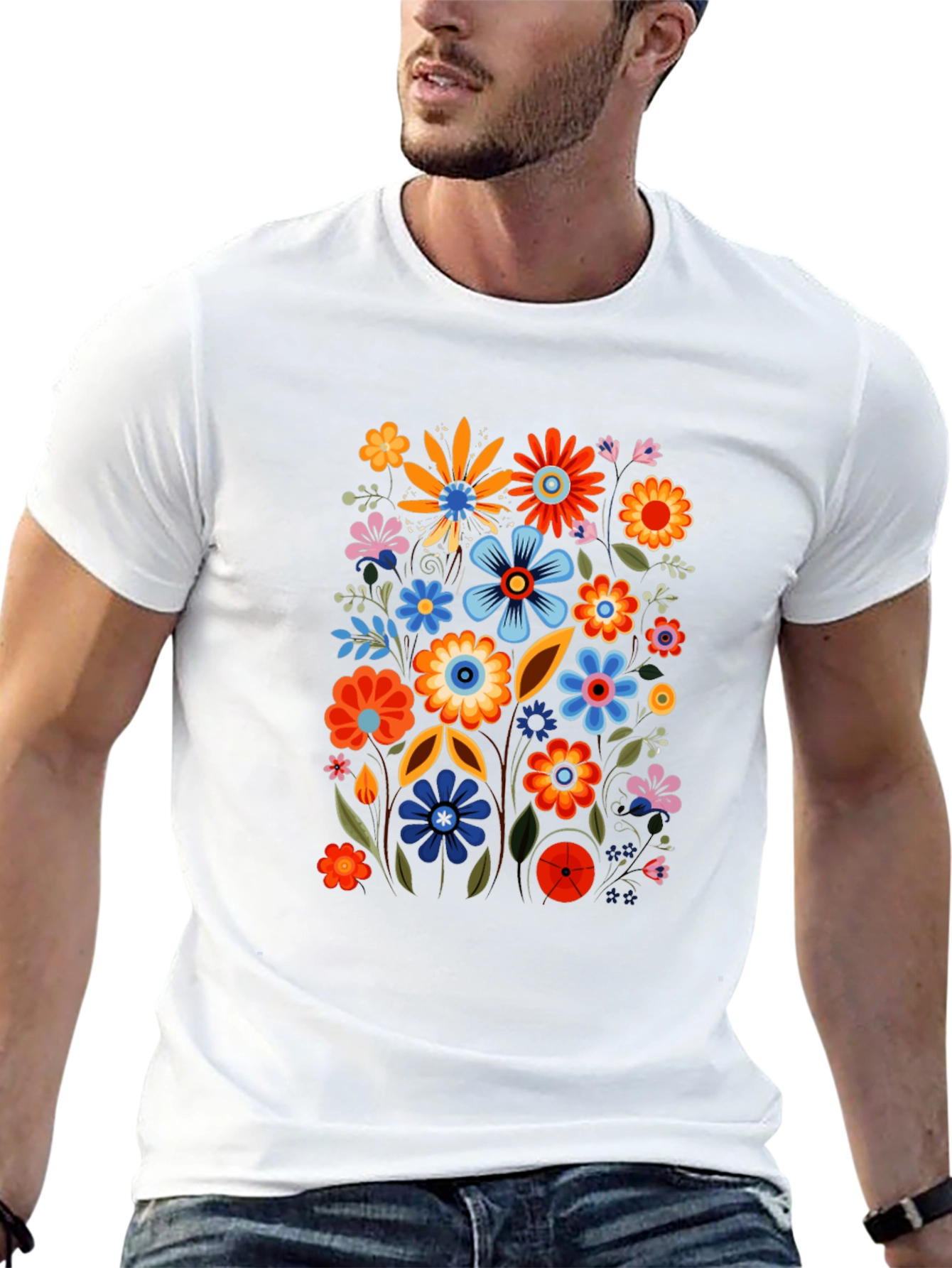Black Floral Black Tee - Colorful Flower Power Shirt view 13