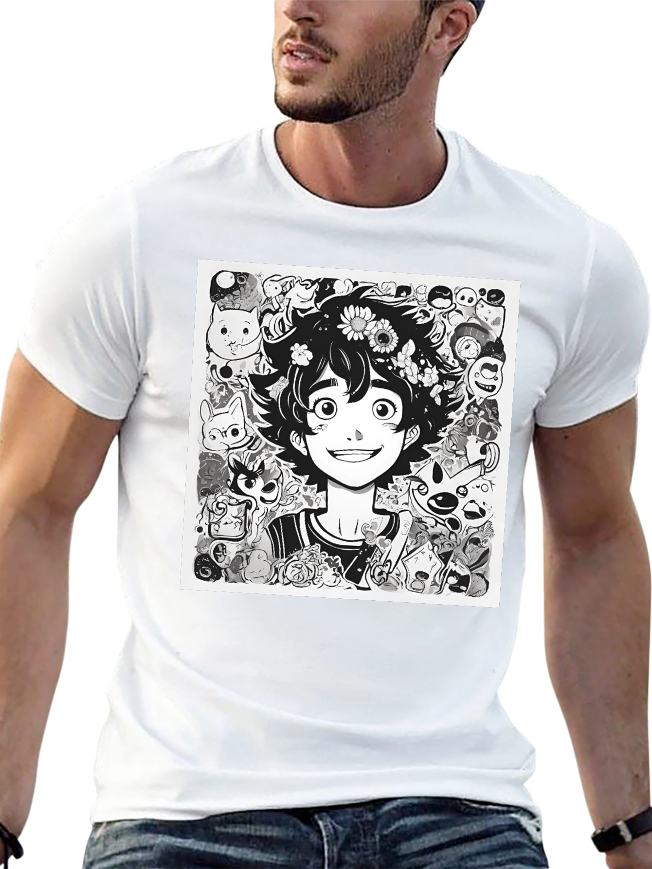 Anime Character Graphic Print Black Tee - 13