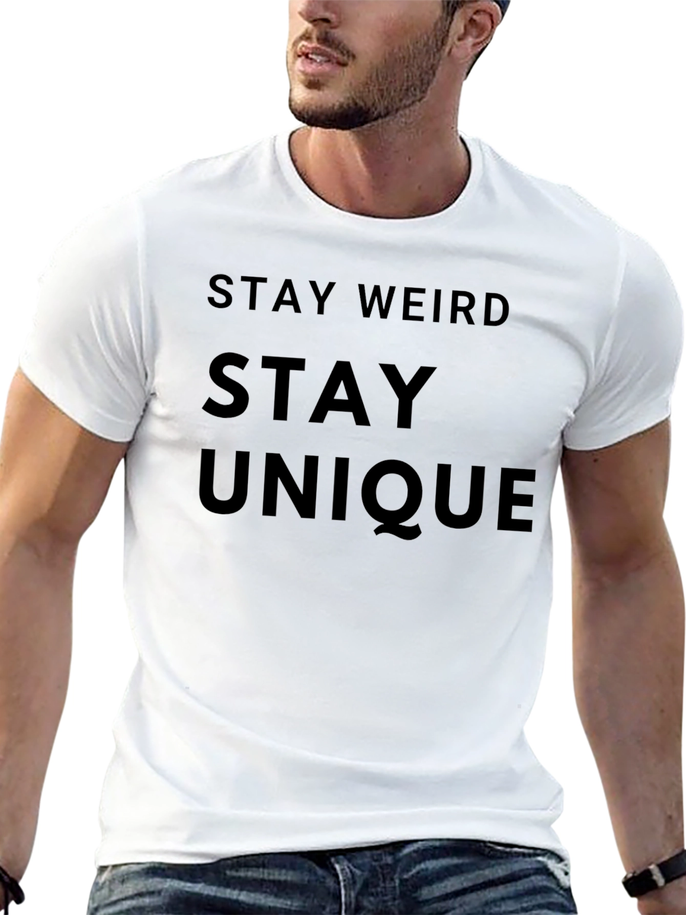 Black Stay Weird Stay Unique Graphic Tee view 13