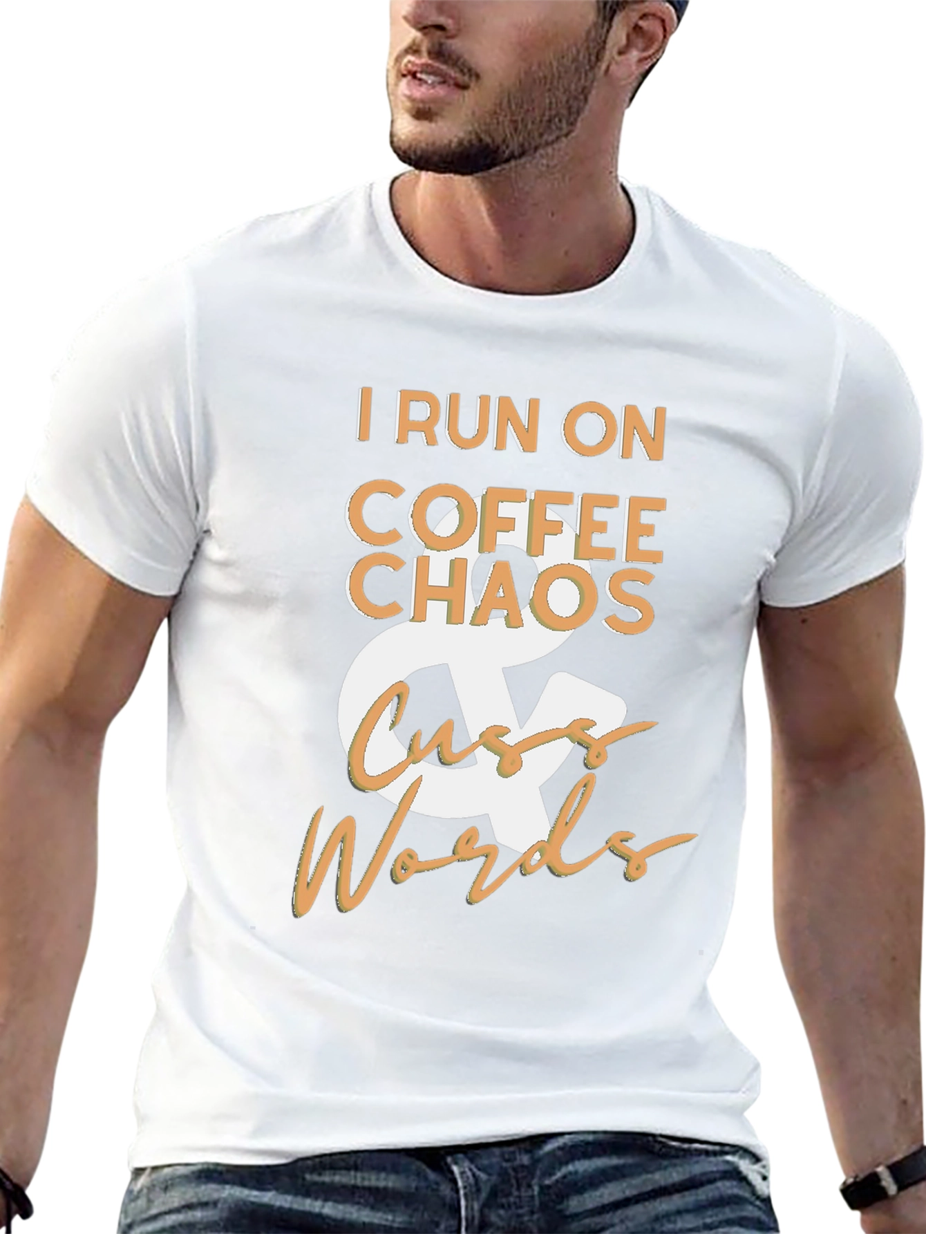 Black I Run On Coffee Chaos & Cuss Words Black T-Shirt view 13