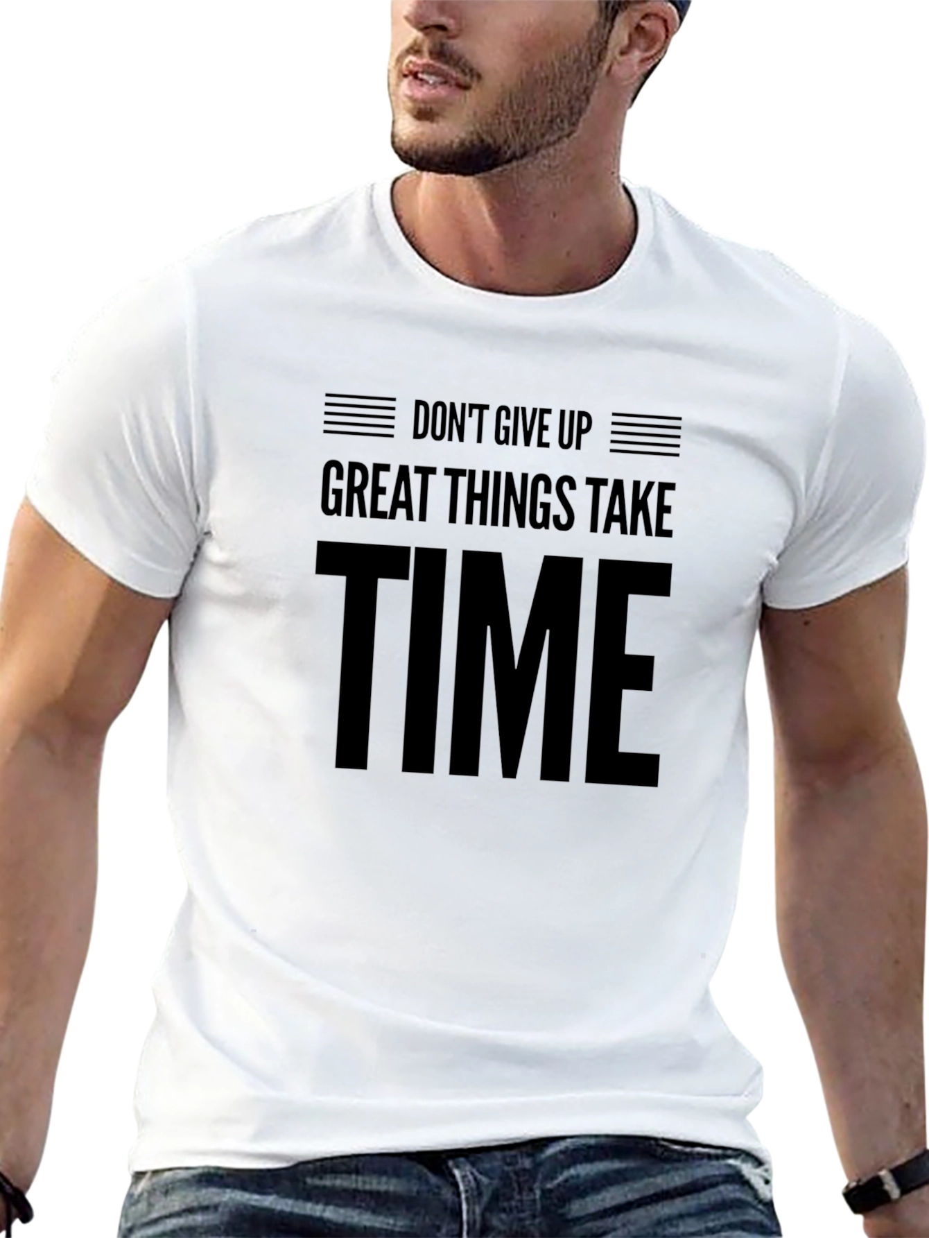 Black Motivational Black T-Shirt - "Don't Give Up, Great Things Take Time" view 13