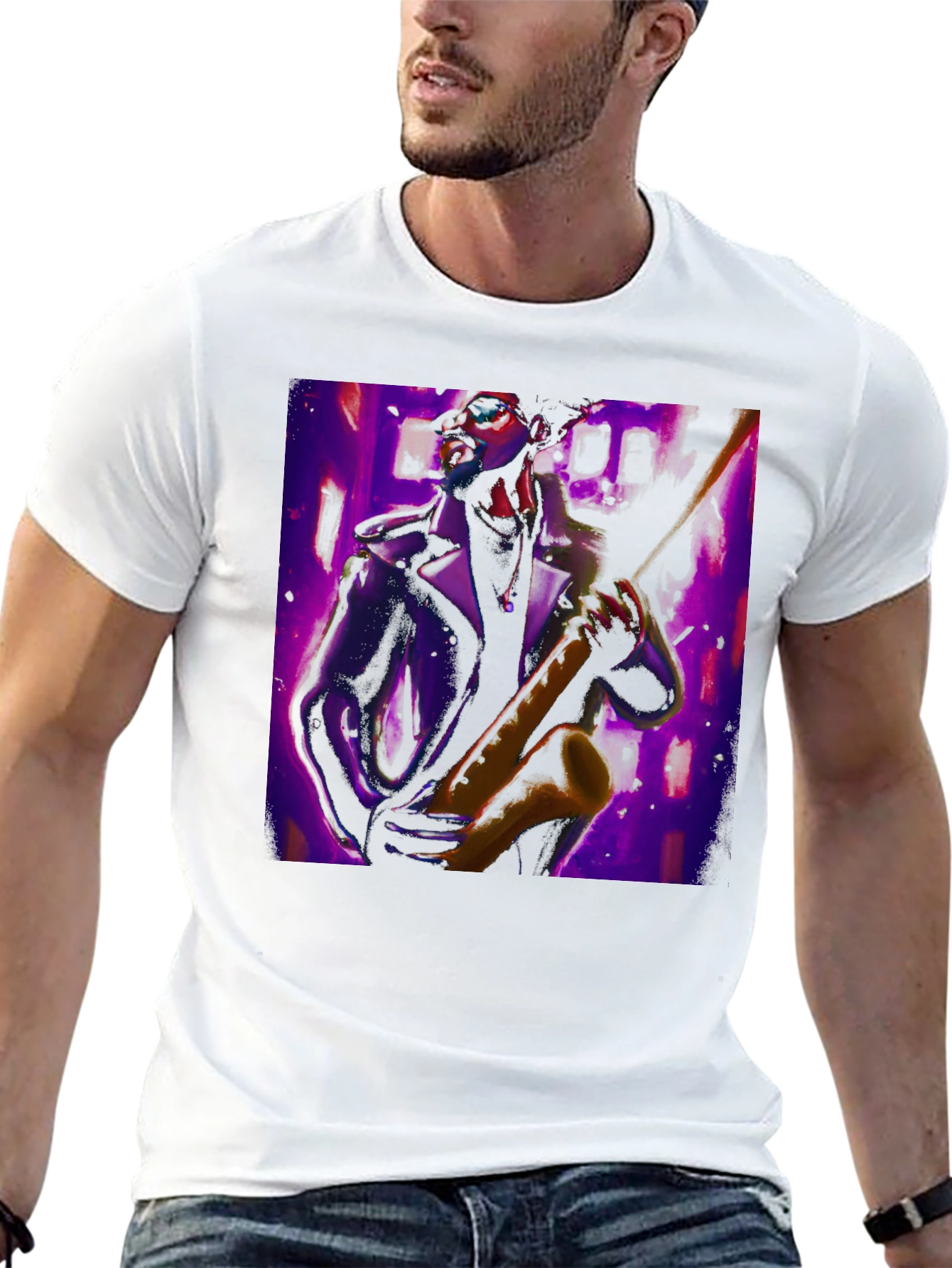 Black Jazz Saxophone Player Graphic Tee view 13