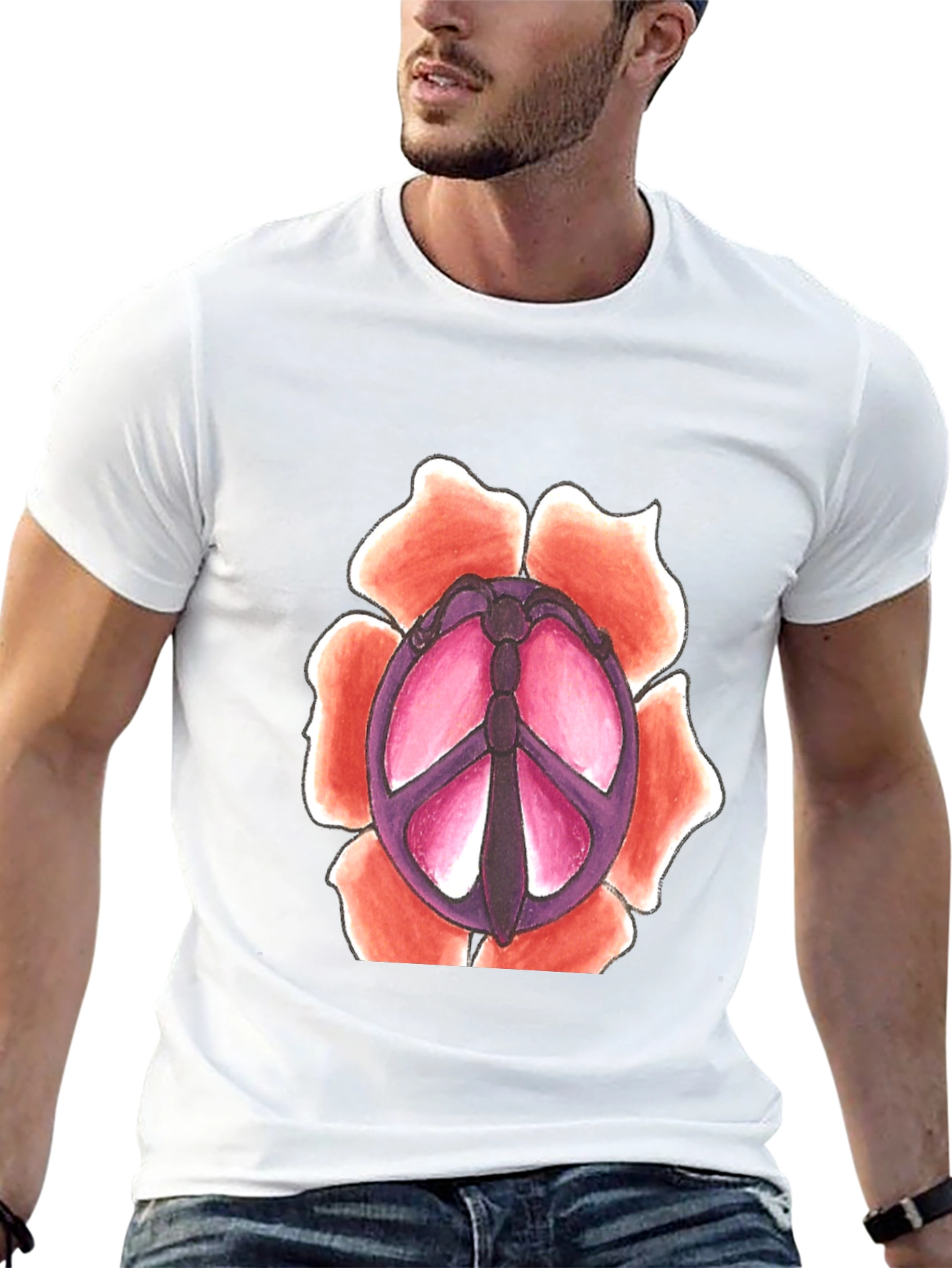 Black Peace Sign Flower Graphic T-Shirt view 13