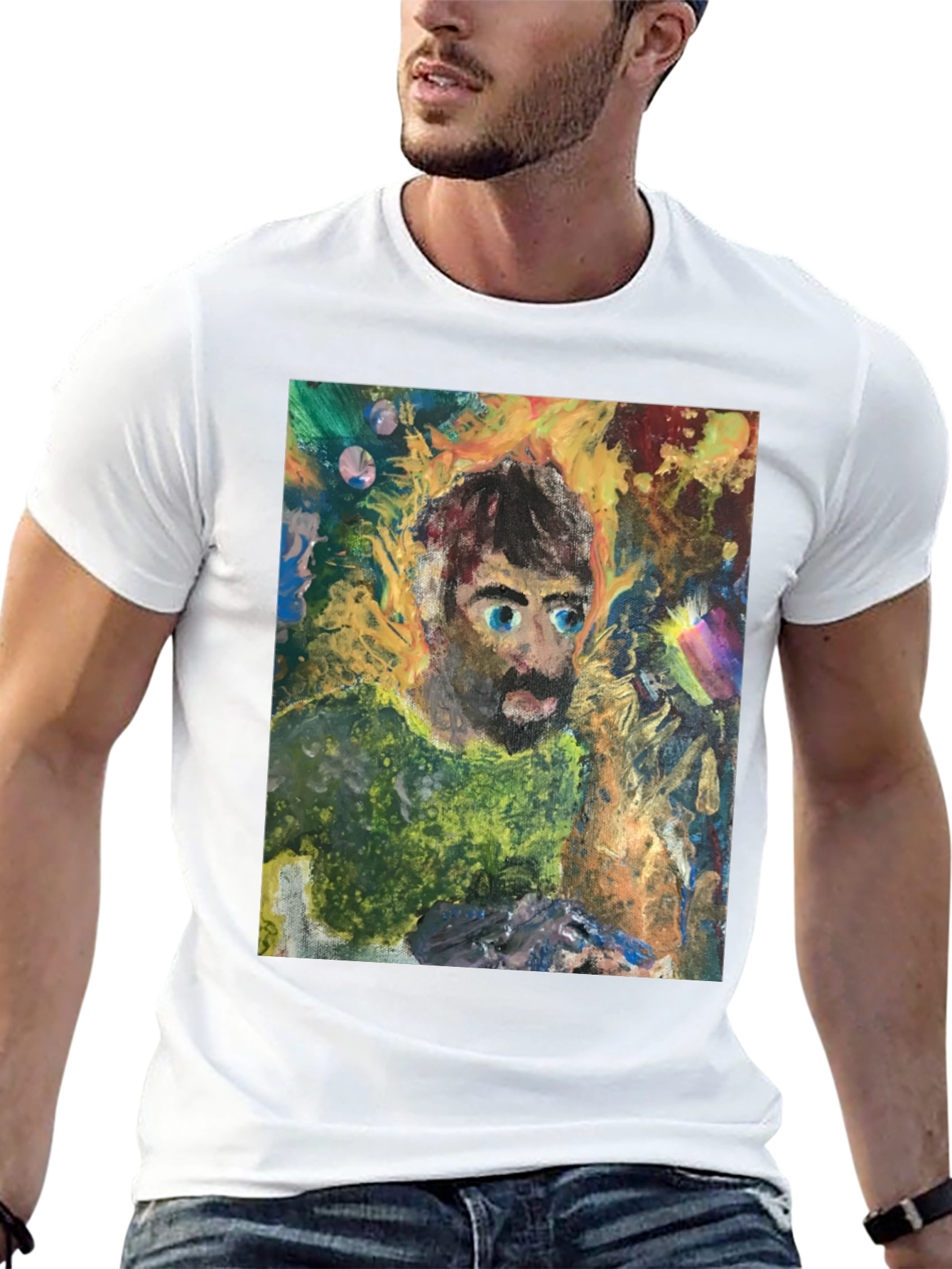 Black Abstract Portrait Graphic Tee - Unique Art Shirt view 13