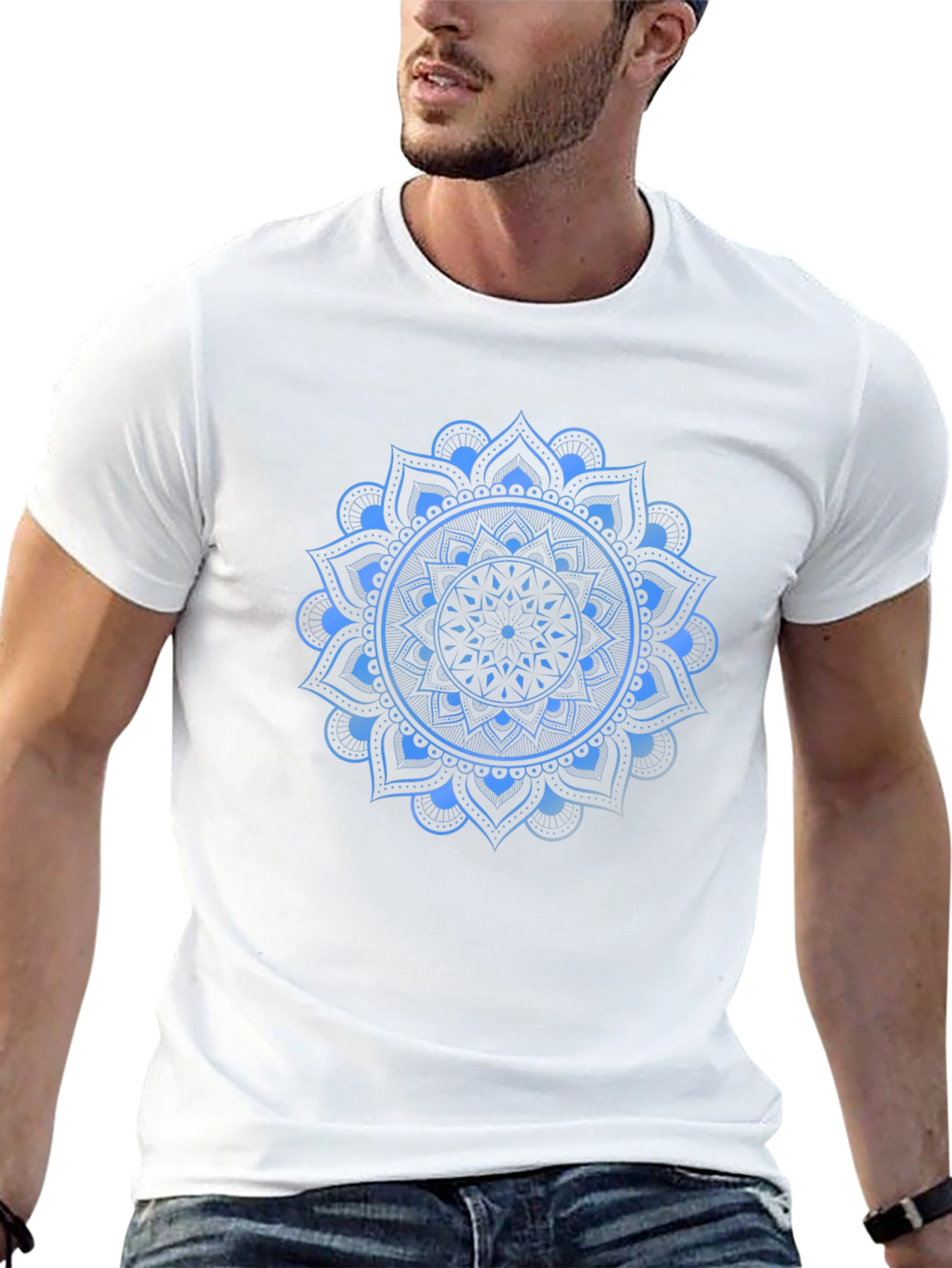 Black Blue Mandala Graphic Print Black T-Shirt view 13