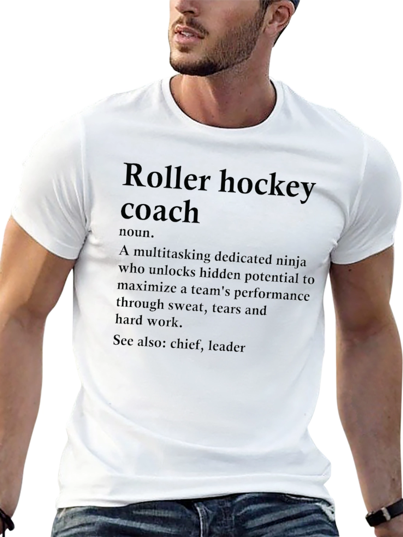 Black Roller Hockey Coach Definition T-Shirt view 13