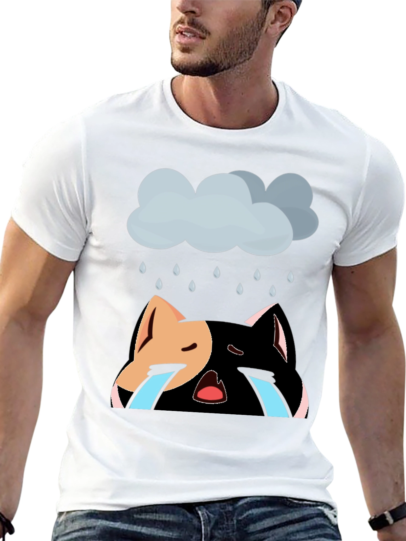 Black Sad Cat T-Shirt - Unisex Black Cotton Blend view 13