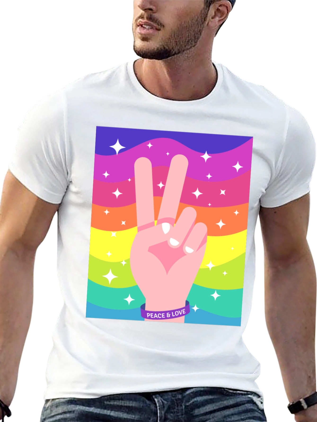 Peace and Love Graphic Tee - Retro Rainbow Design - 13