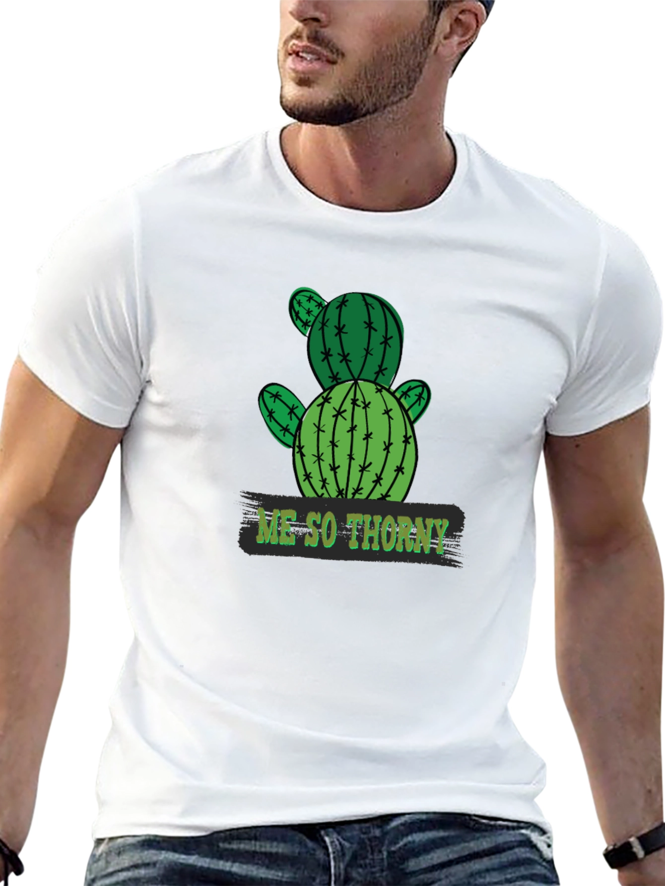 Black Me So Thorny Cactus Graphic Tee - Black Cotton T-Shirt view 13