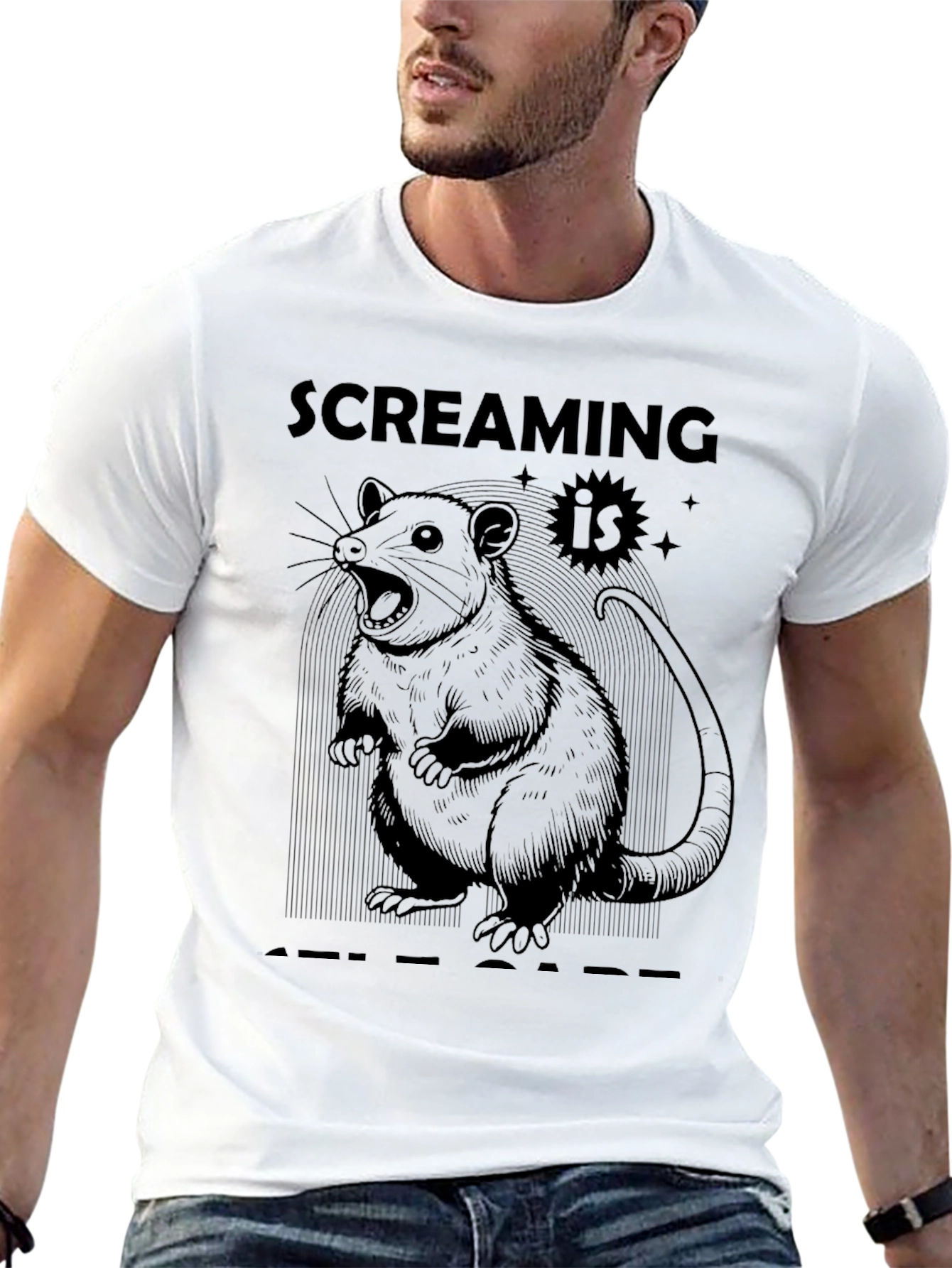 Black Screaming Is Self-Care Opossum Graphic Tee view 13