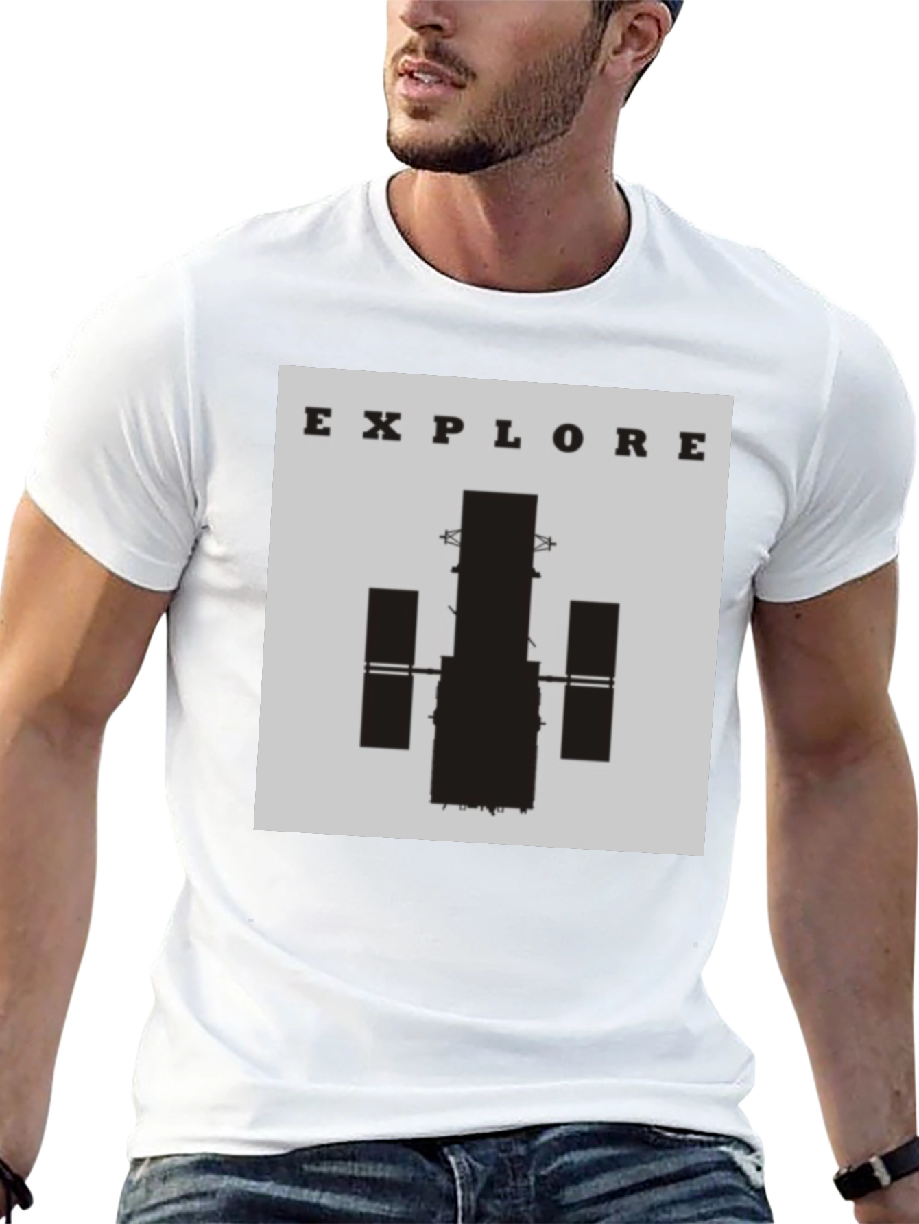 Black Explore Space T-Shirt - Black Cotton Graphic Tee view 13