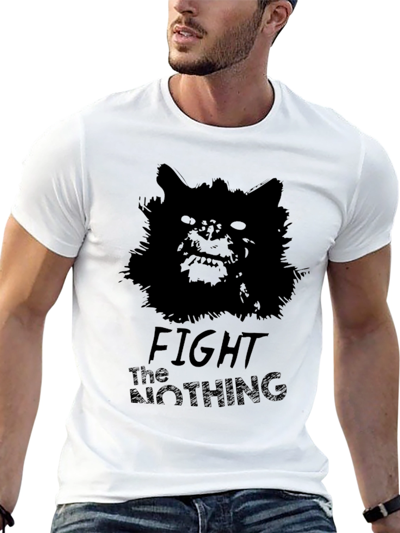 Black Fight The Nothing Graphic Tee - Black Cotton T-Shirt view 13
