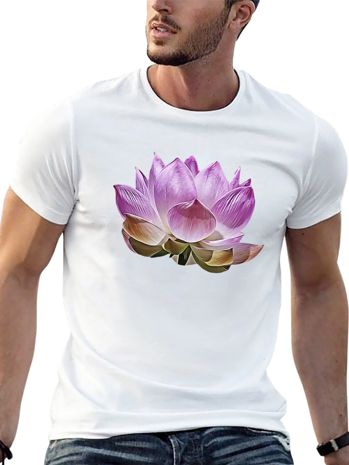 Black Lotus Flower Graphic Black T-Shirt view 13
