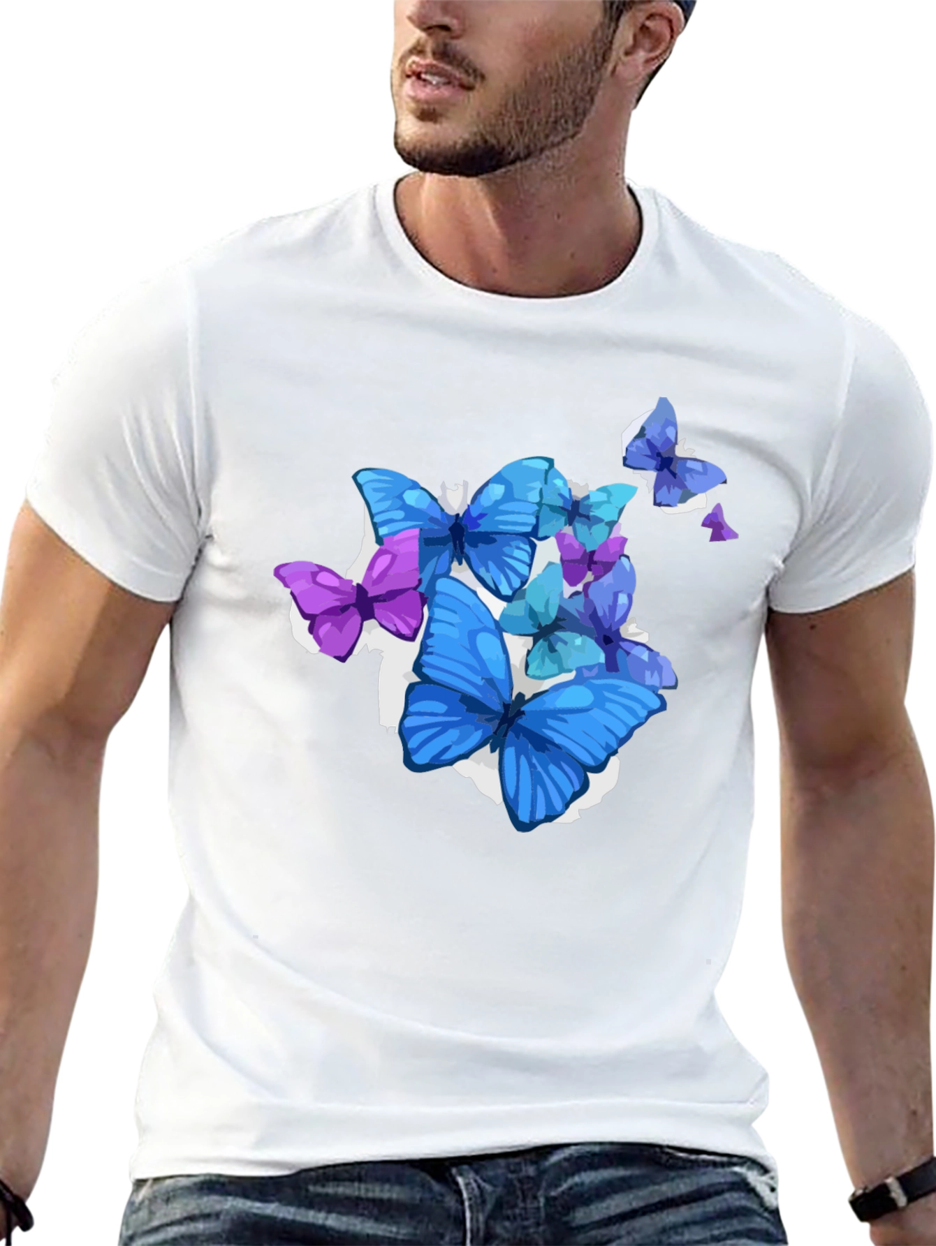 Black Butterfly Graphic Black T-Shirt - Men's Fashion view 13