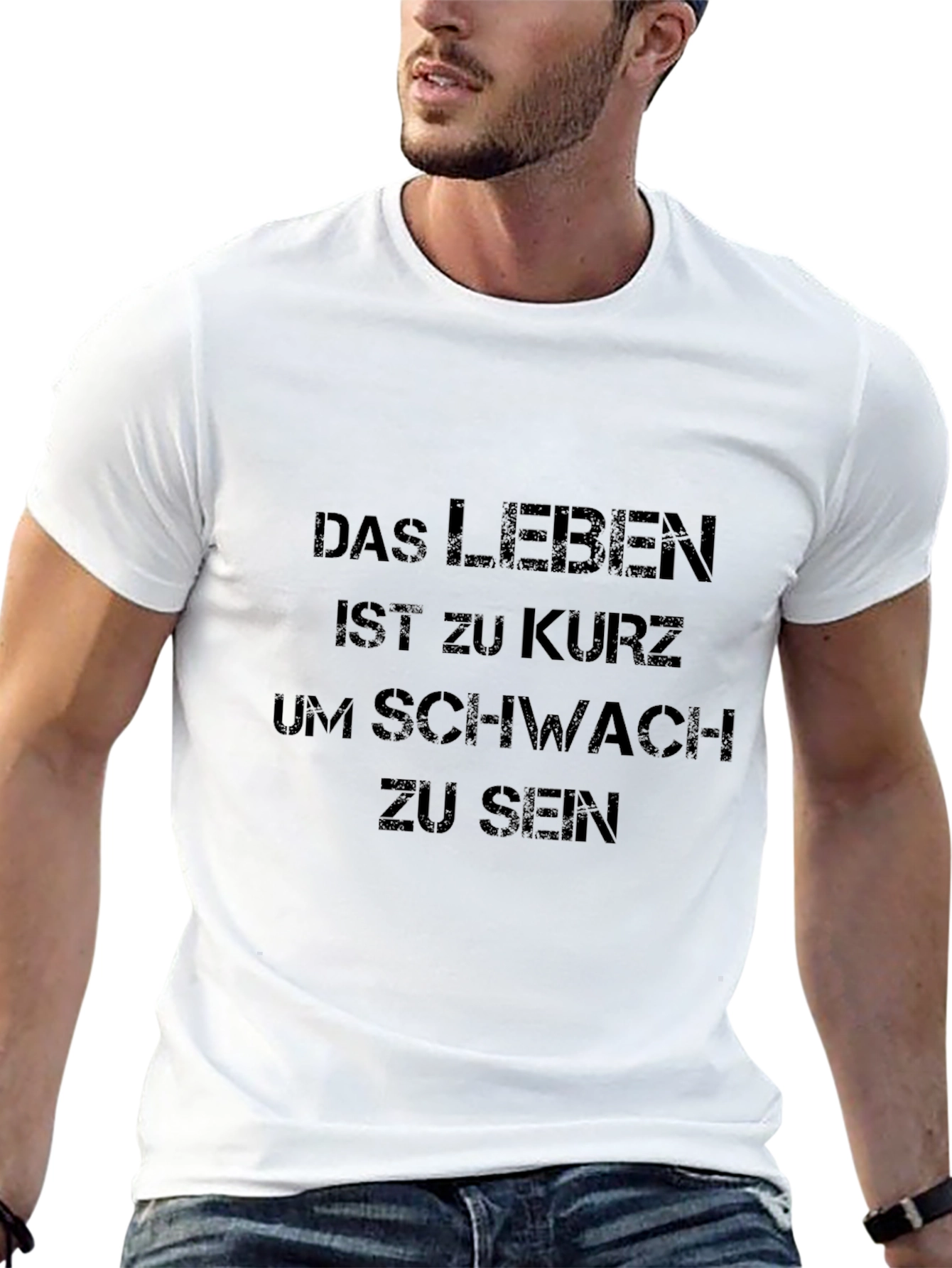 Black Black T-Shirt - German Saying: Life is Too Short to Be Weak view 13