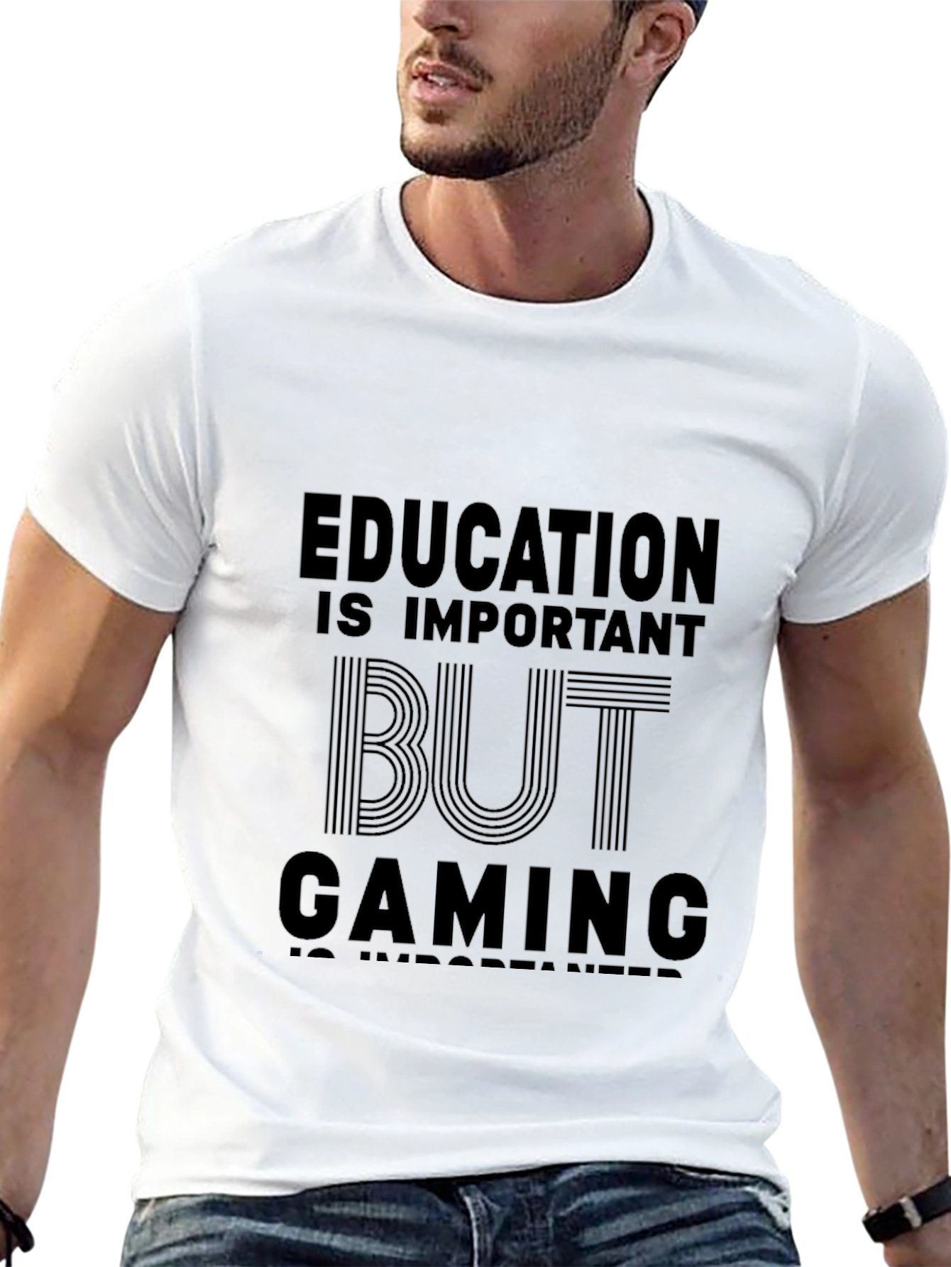 Black Education vs Gaming Black Graphic Tee view 13