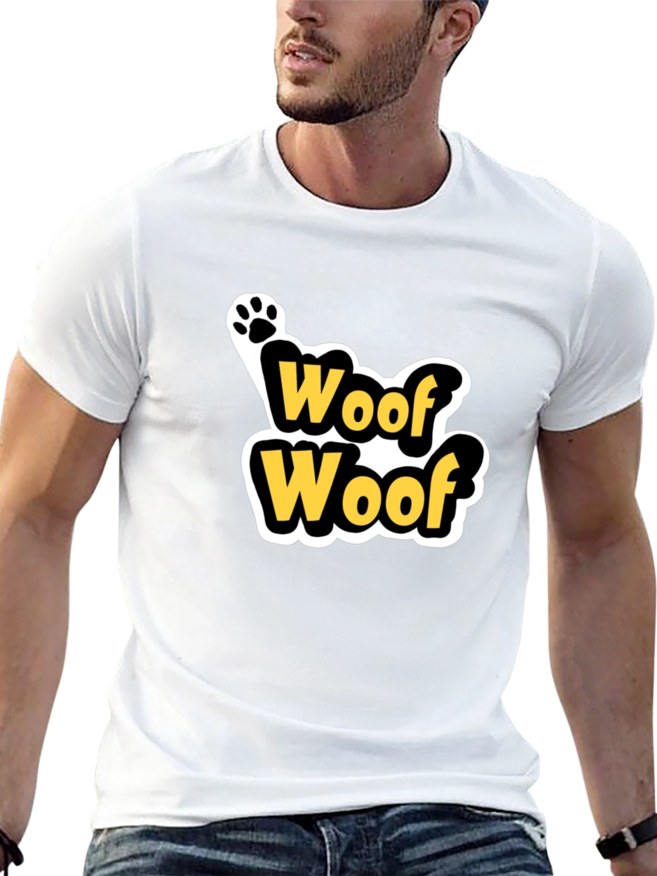 Black Woof Woof Dog Paw Print T-Shirt - Black view 13