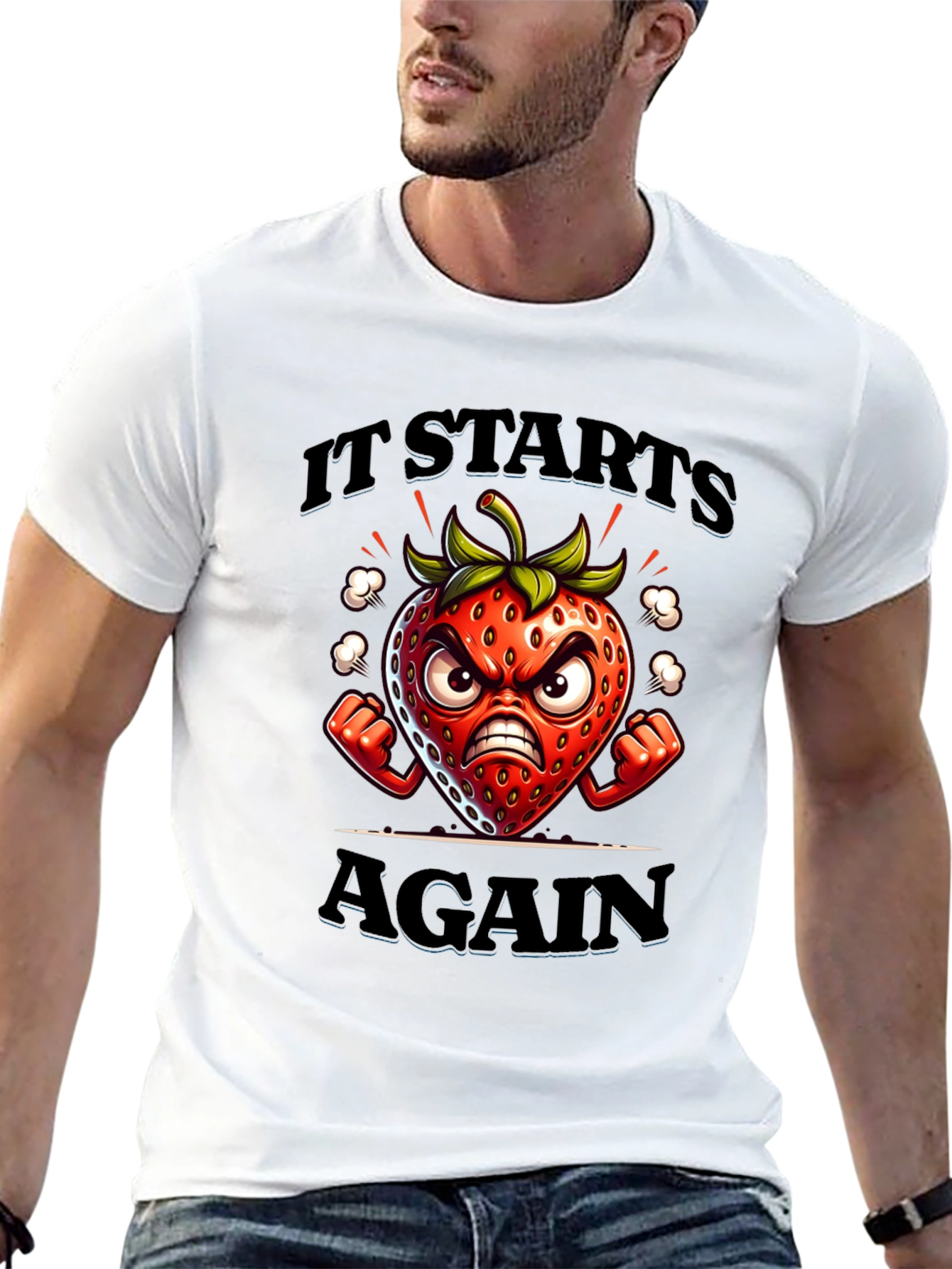 Black Angry Strawberry Cartoon Graphic T-Shirt view 13